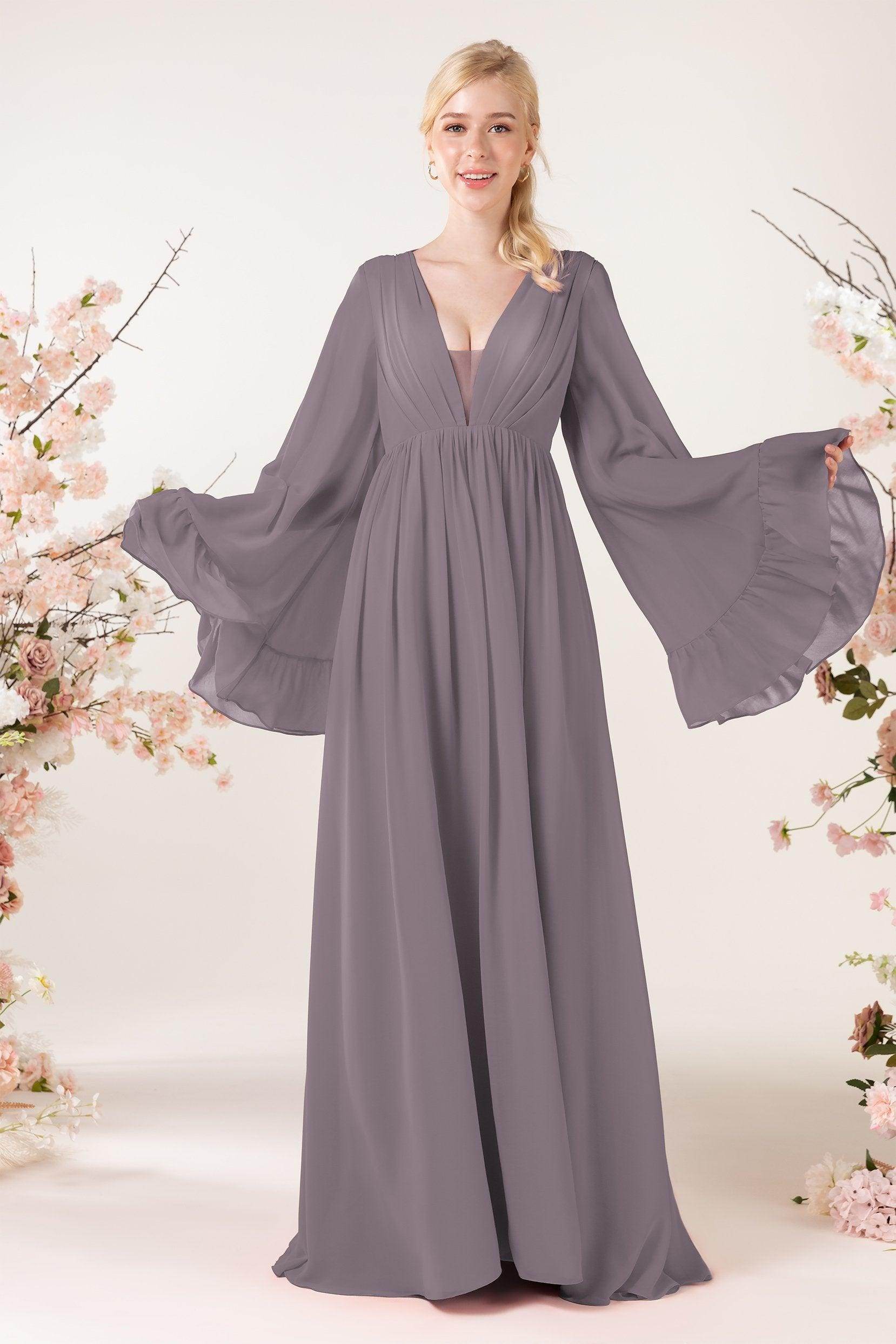 A-Line Sweep-Brush Train Chiffon Bridesmaid Dress CB0465