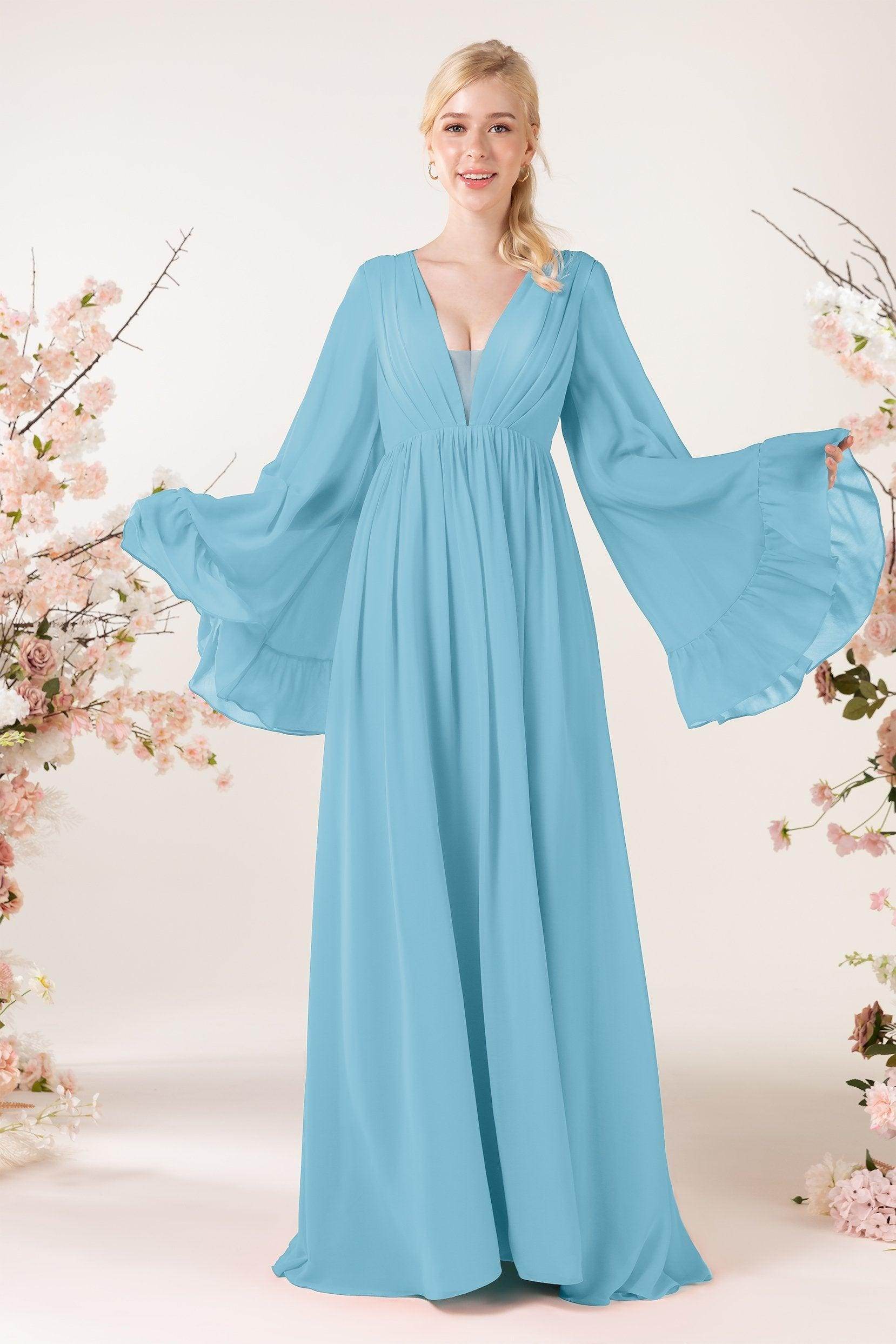 A-Line Sweep-Brush Train Chiffon Bridesmaid Dress CB0465