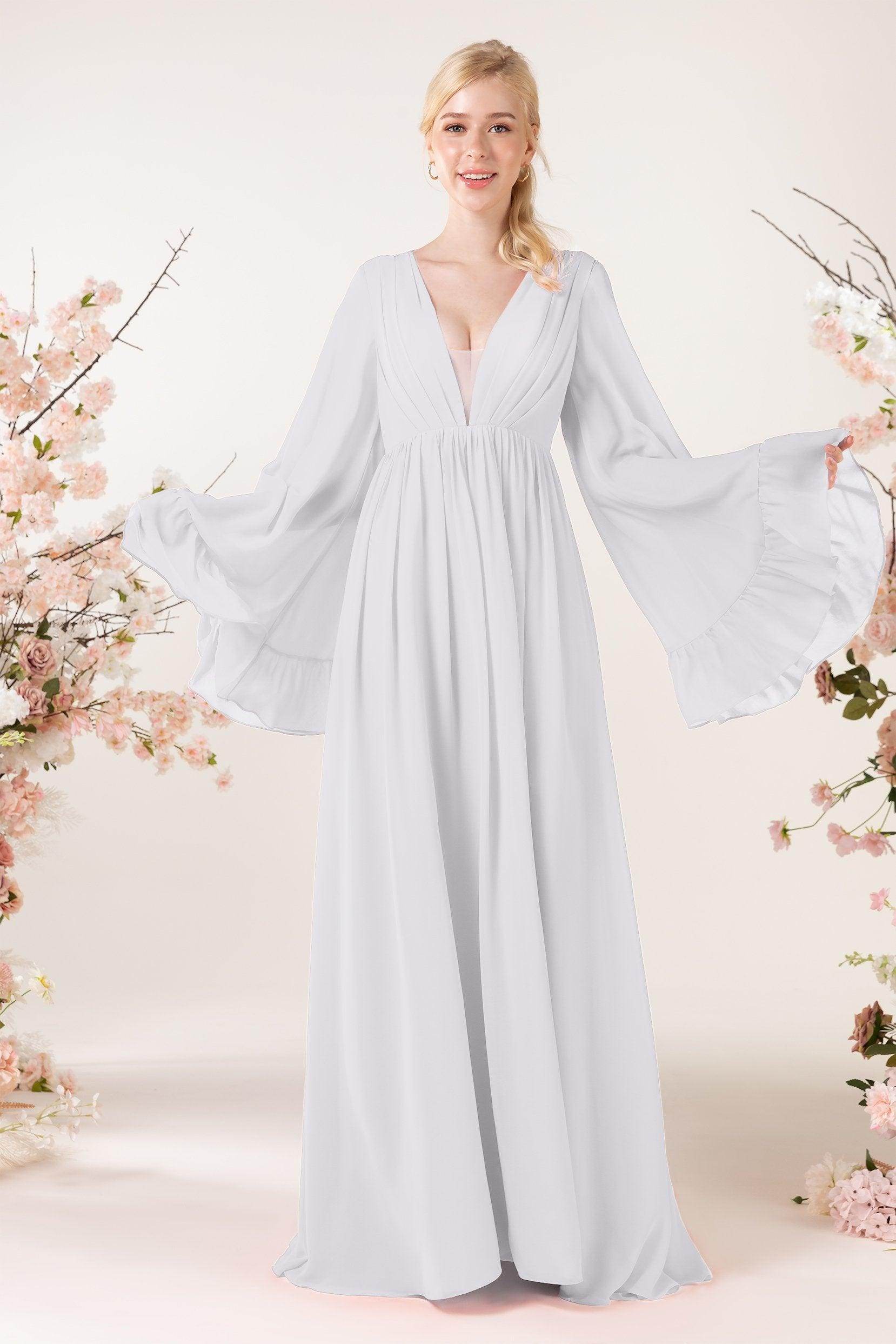 A-Line Sweep-Brush Train Chiffon Bridesmaid Dress CB0465