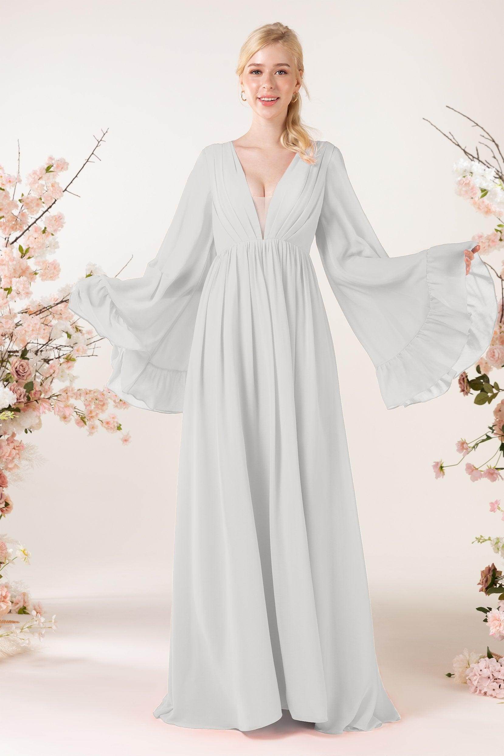 A-Line Sweep-Brush Train Chiffon Bridesmaid Dress CB0465