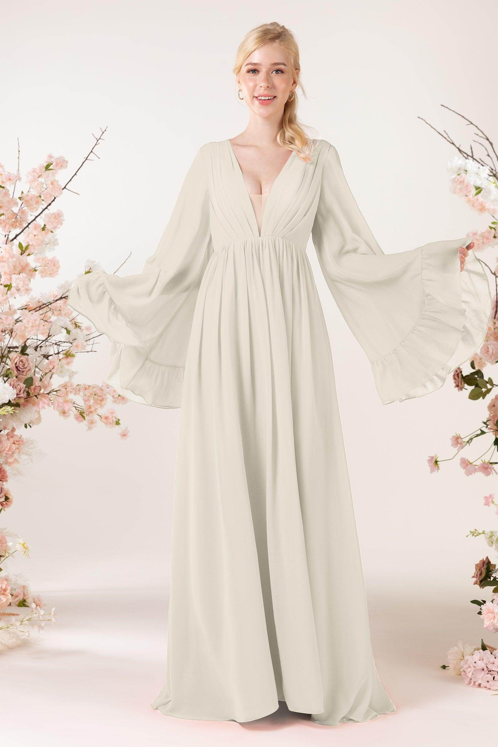 A-Line Sweep-Brush Train Chiffon Bridesmaid Dress CB0465