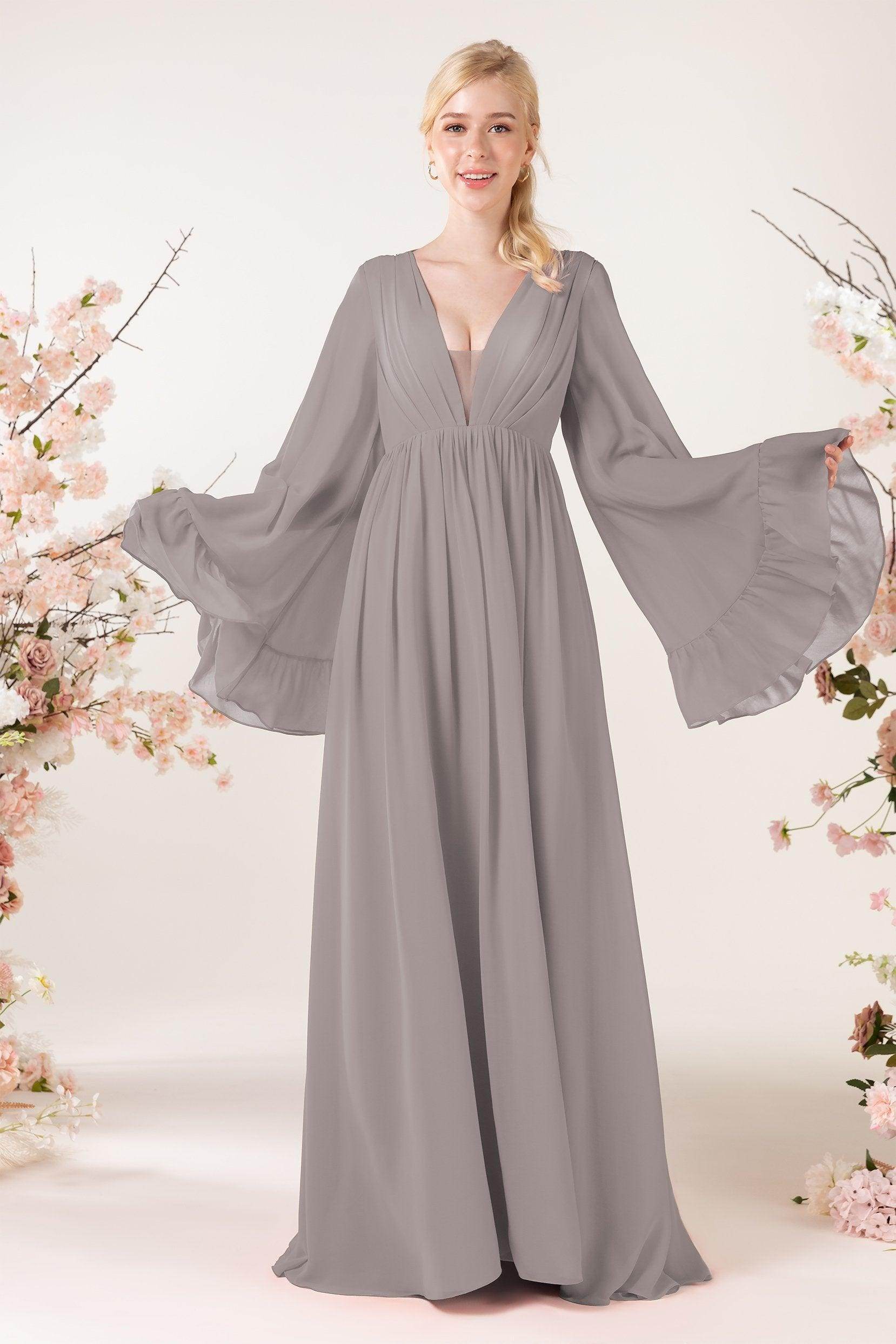 A-Line Sweep-Brush Train Chiffon Bridesmaid Dress CB0465