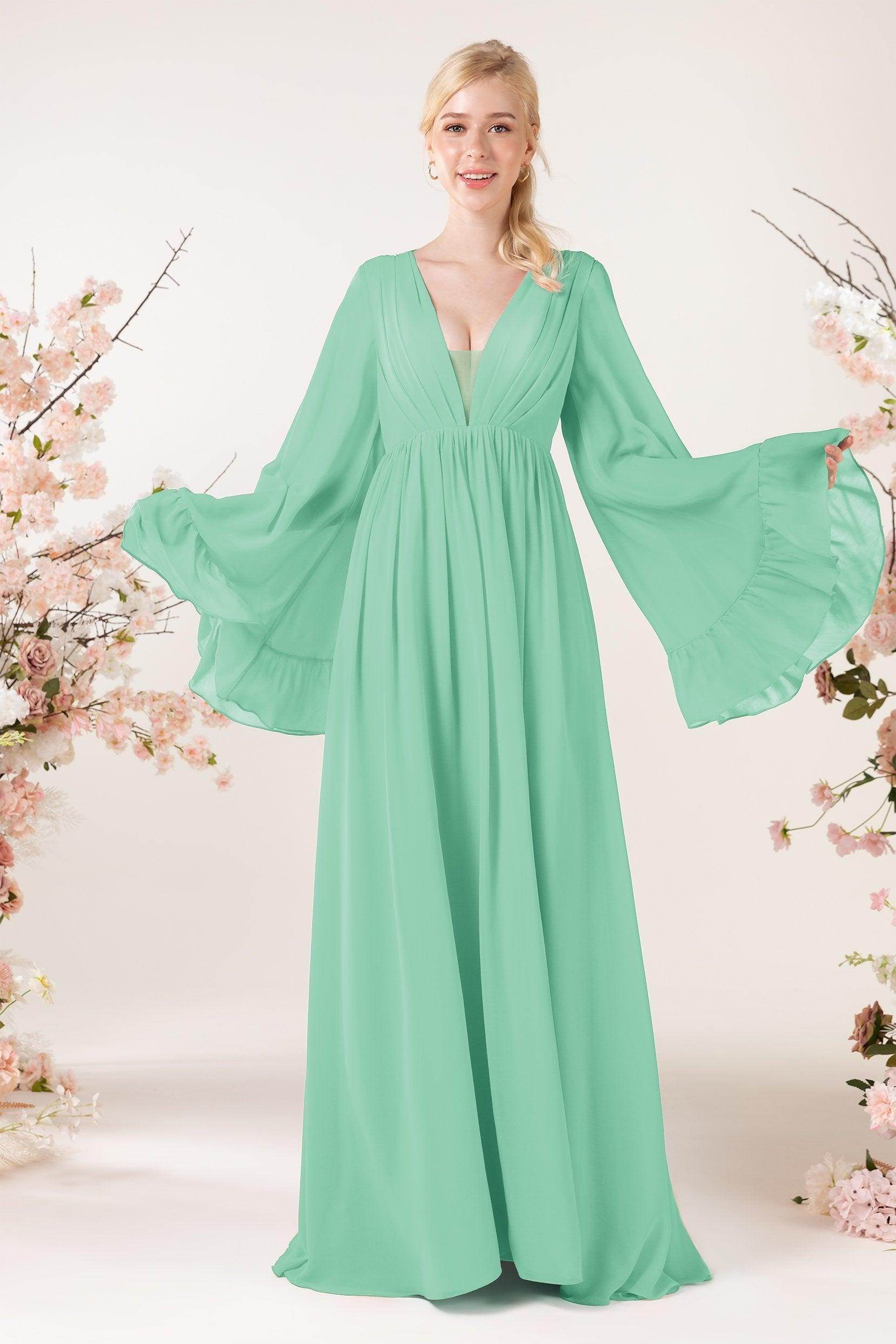 A-Line Sweep-Brush Train Chiffon Bridesmaid Dress CB0465