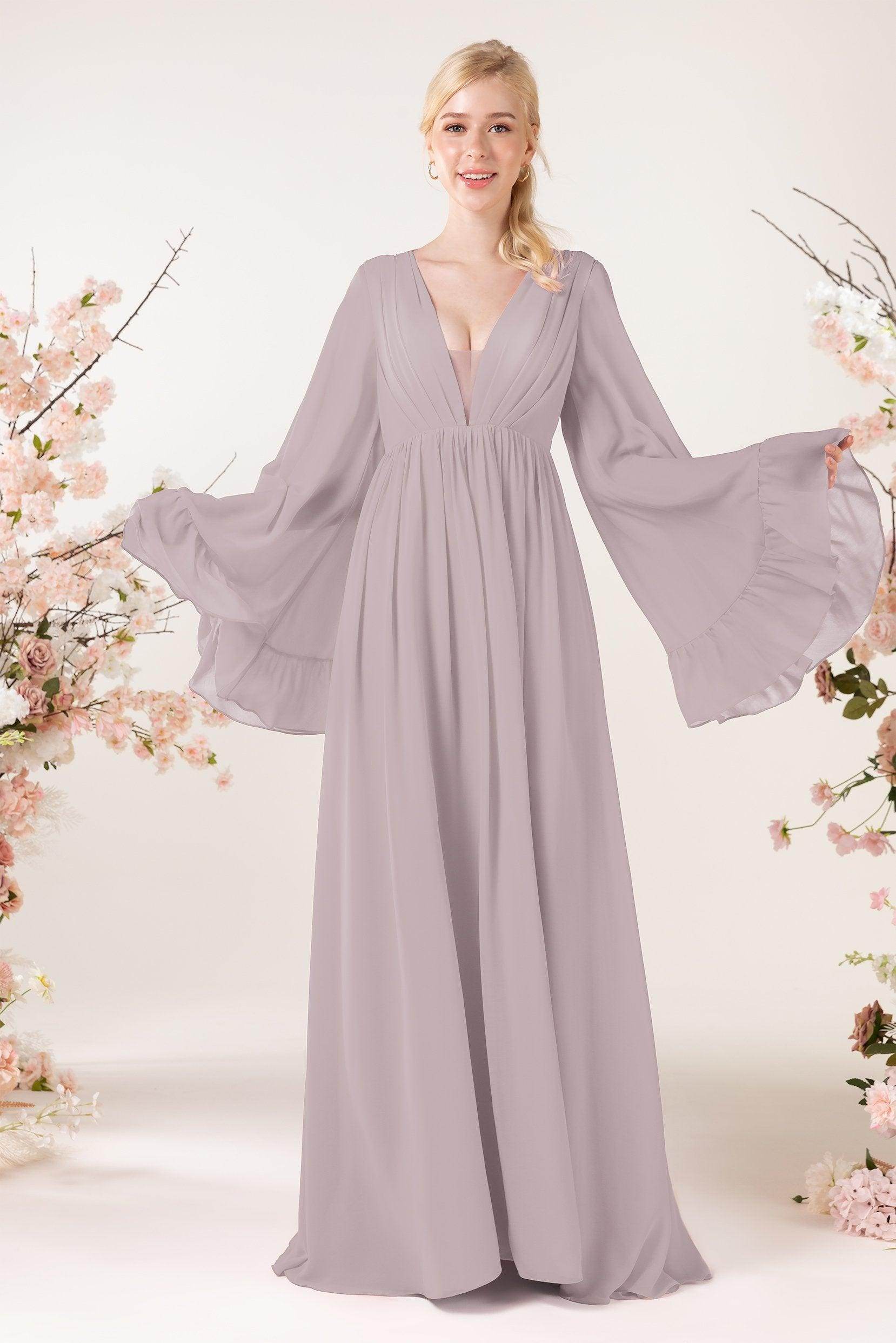A-Line Sweep-Brush Train Chiffon Bridesmaid Dress CB0465