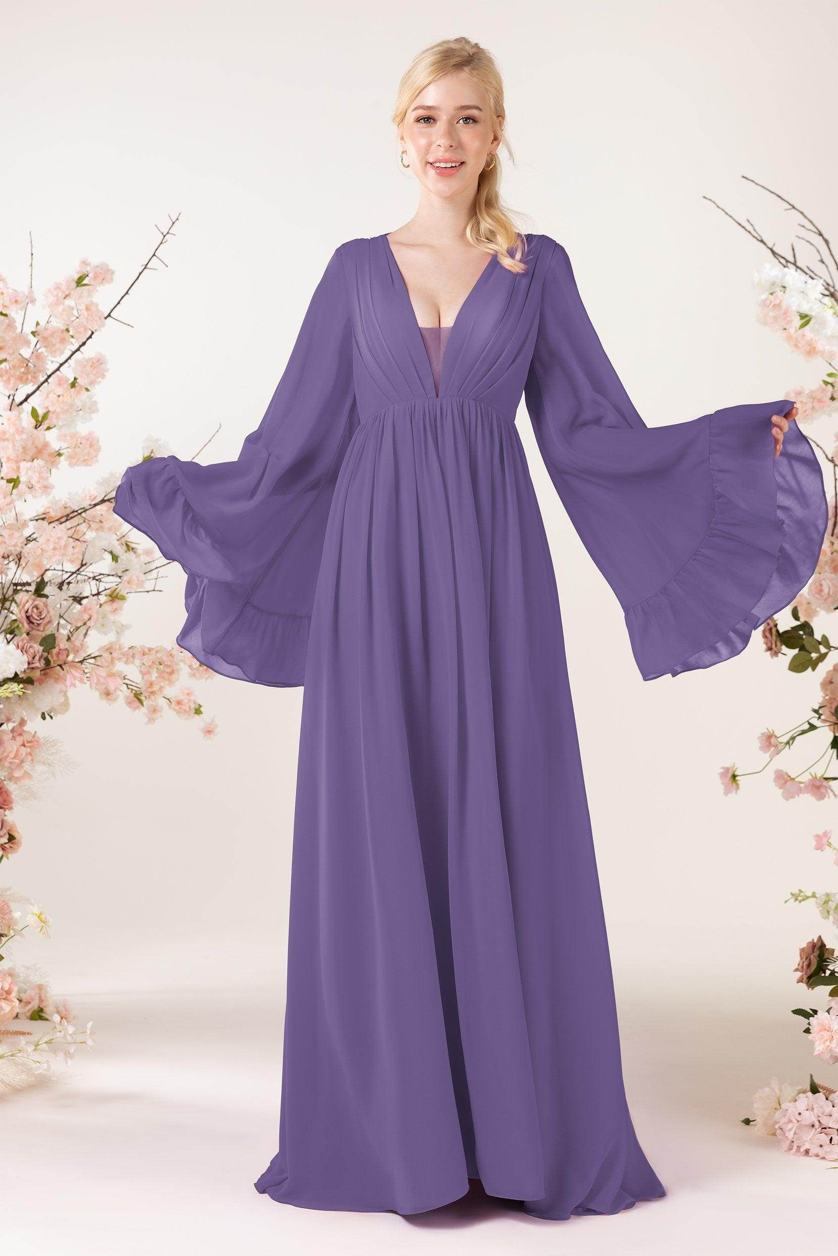 A-Line Sweep-Brush Train Chiffon Bridesmaid Dress CB0465