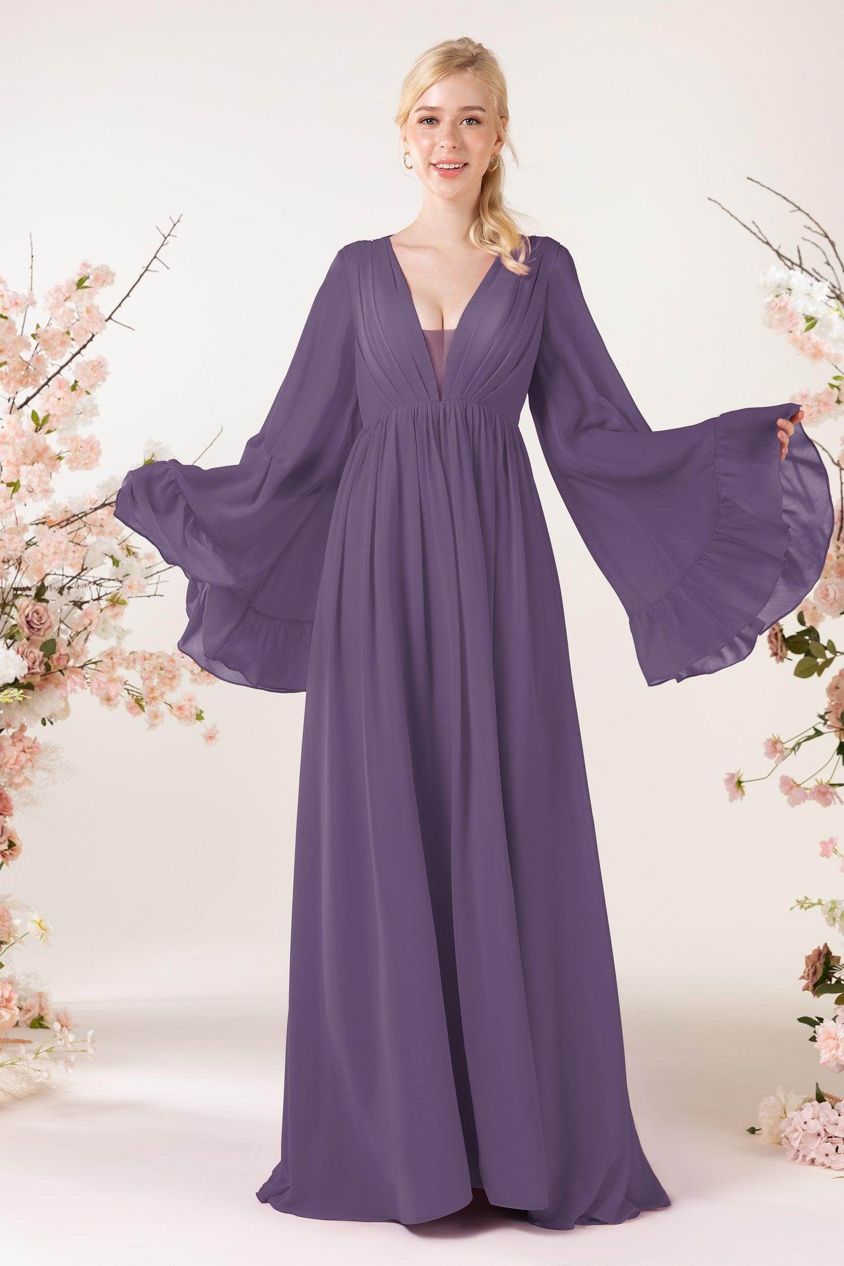 A-Line Sweep-Brush Train Chiffon Bridesmaid Dress CB0465