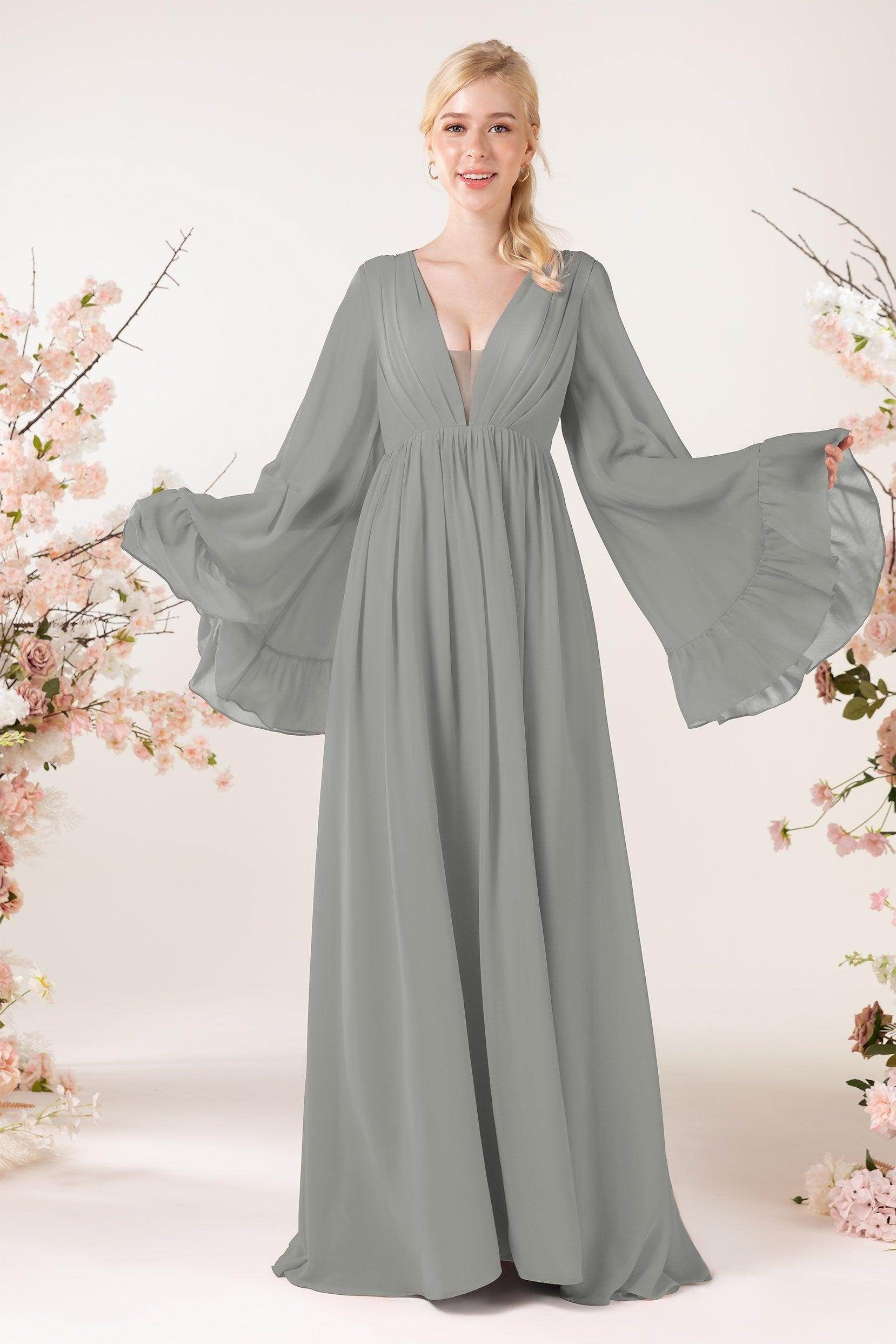 A-Line Sweep-Brush Train Chiffon Bridesmaid Dress CB0465