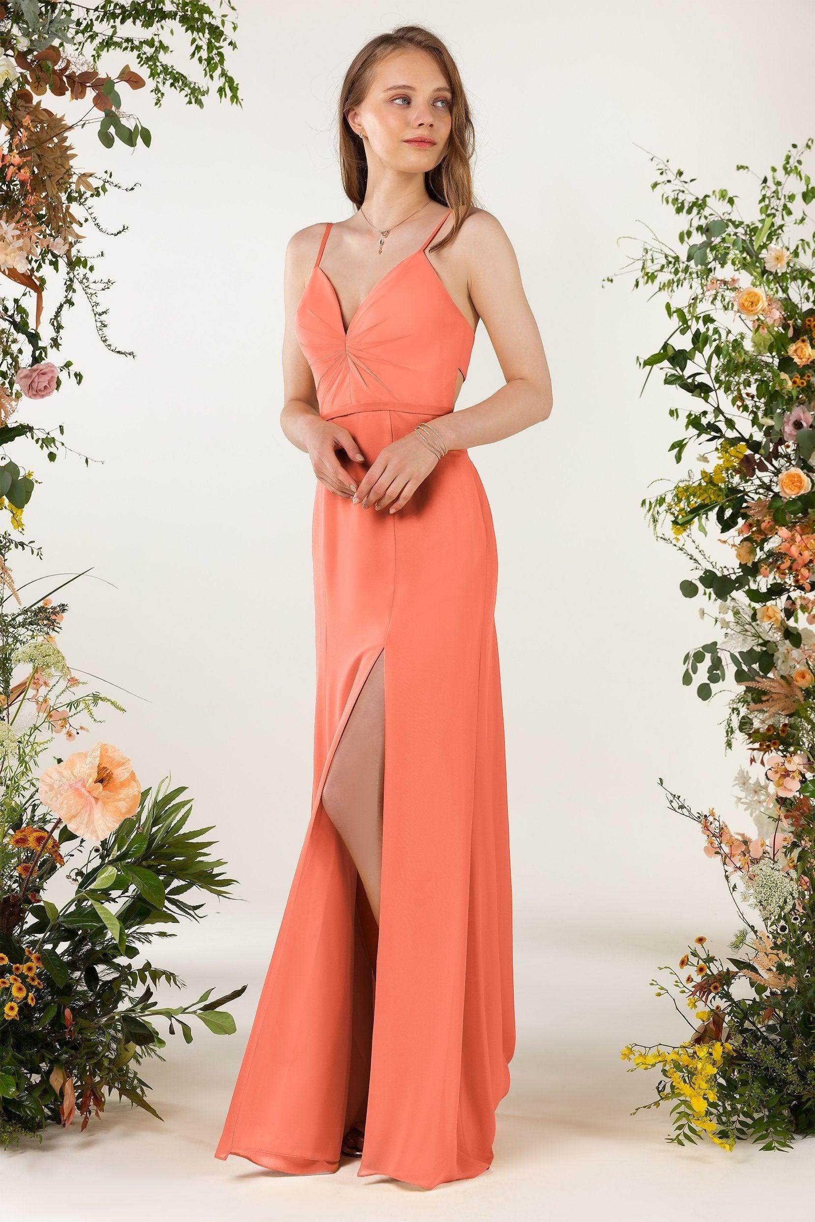 Sheath Sweep-Brush Train Chiffon Bridesmaid Dress CB0466