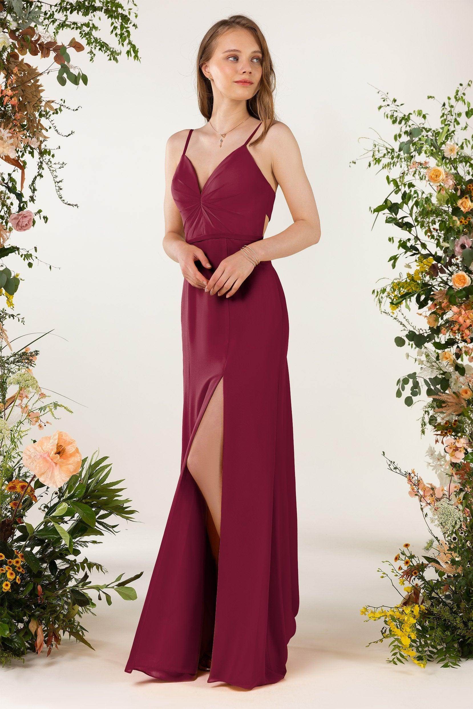 Sheath Sweep-Brush Train Chiffon Bridesmaid Dress CB0466