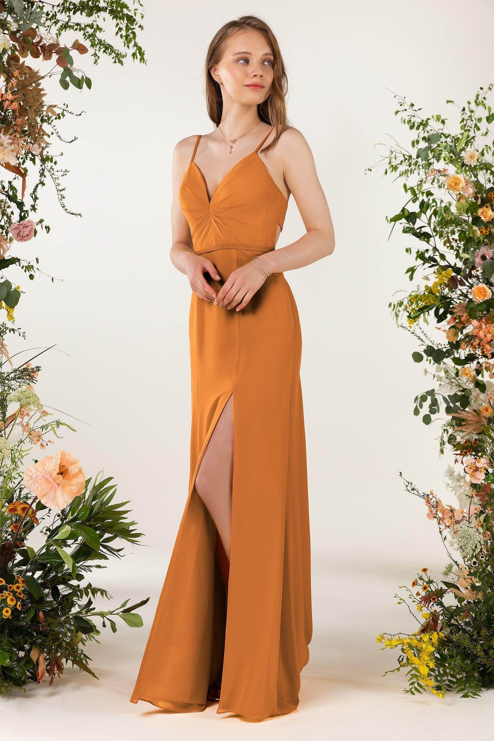 Sheath Sweep-Brush Train Chiffon Bridesmaid Dress CB0466