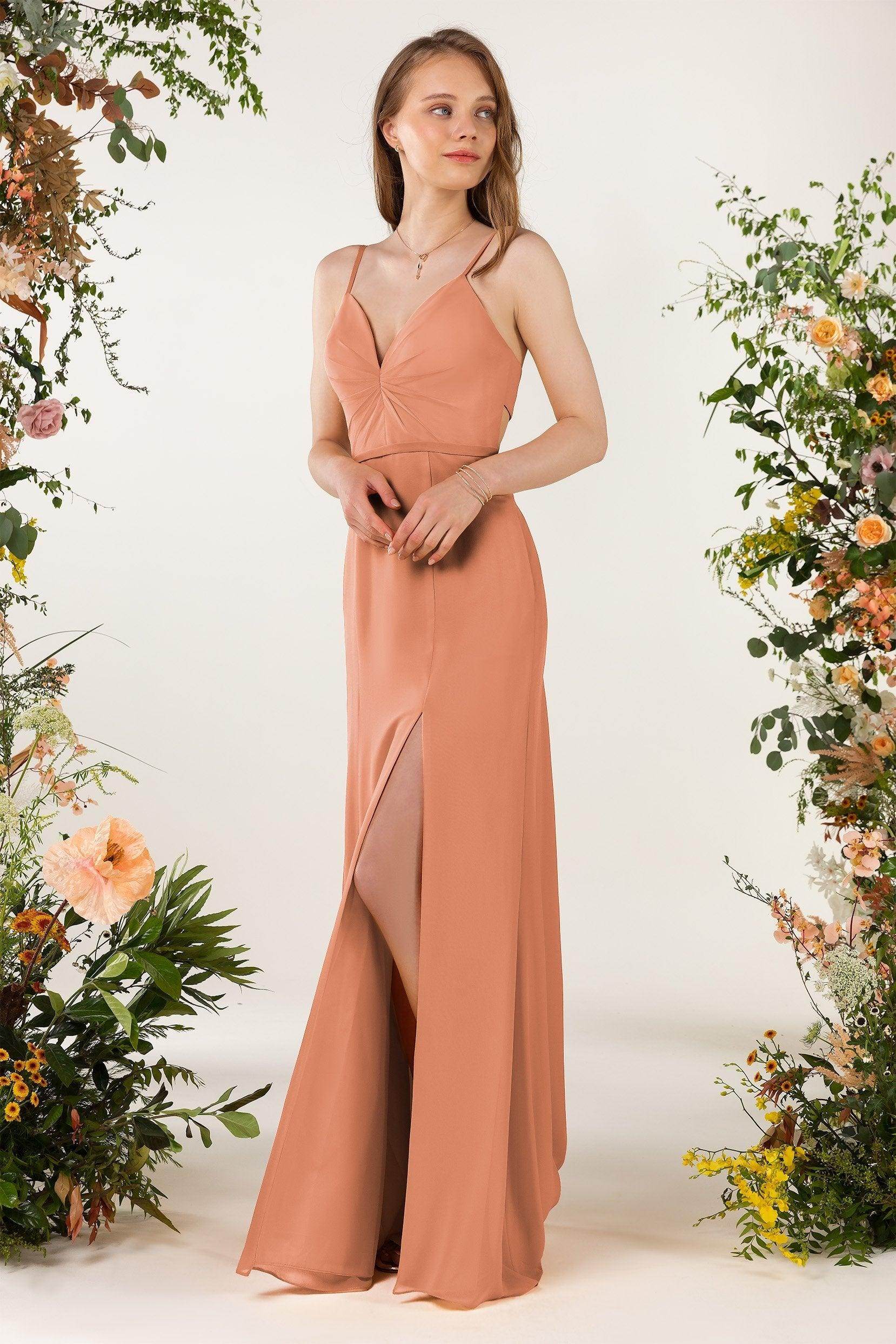 Sheath Sweep-Brush Train Chiffon Bridesmaid Dress CB0466