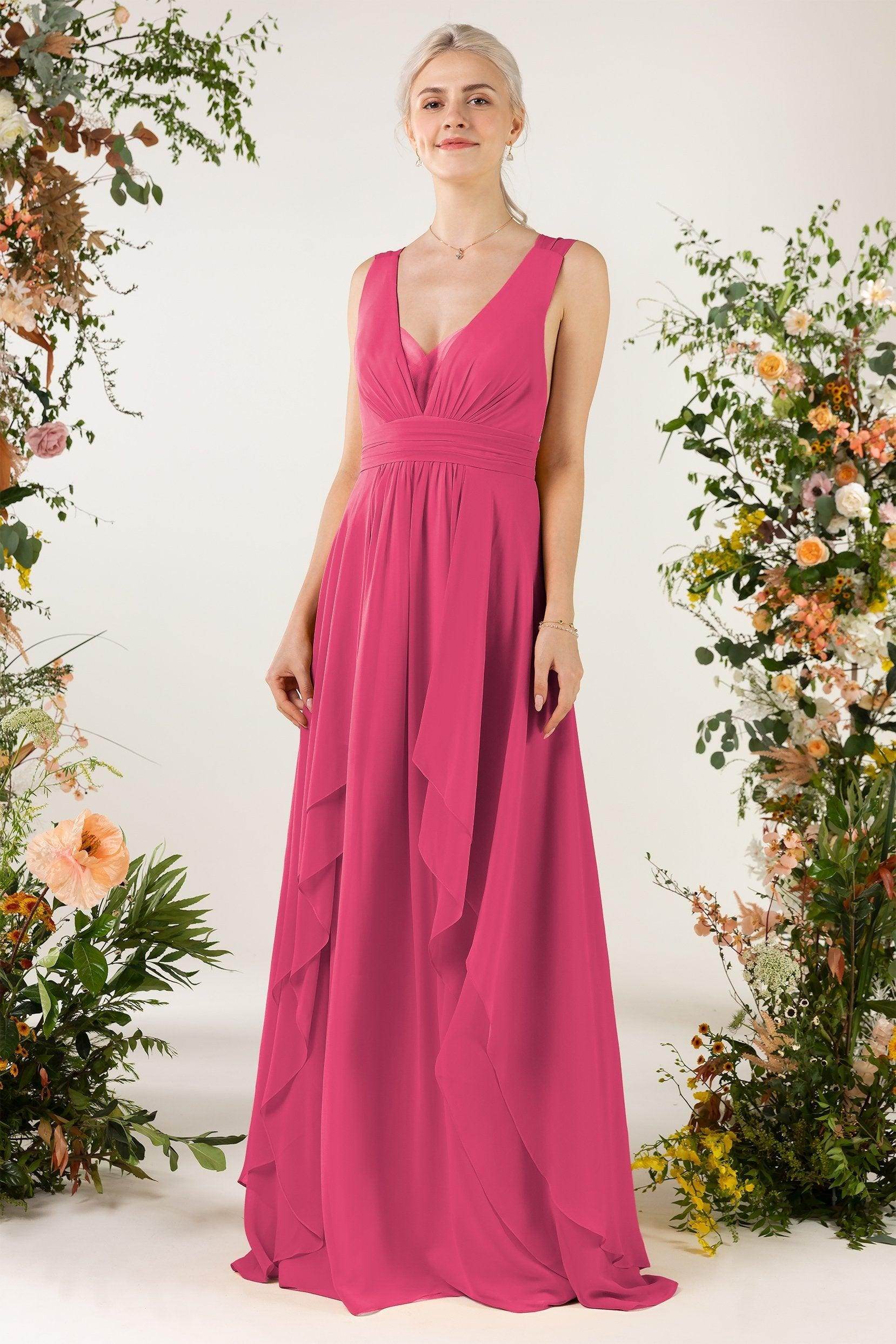 A-Line Sweep-Brush Train Chiffon Bridesmaid Dress CB0467