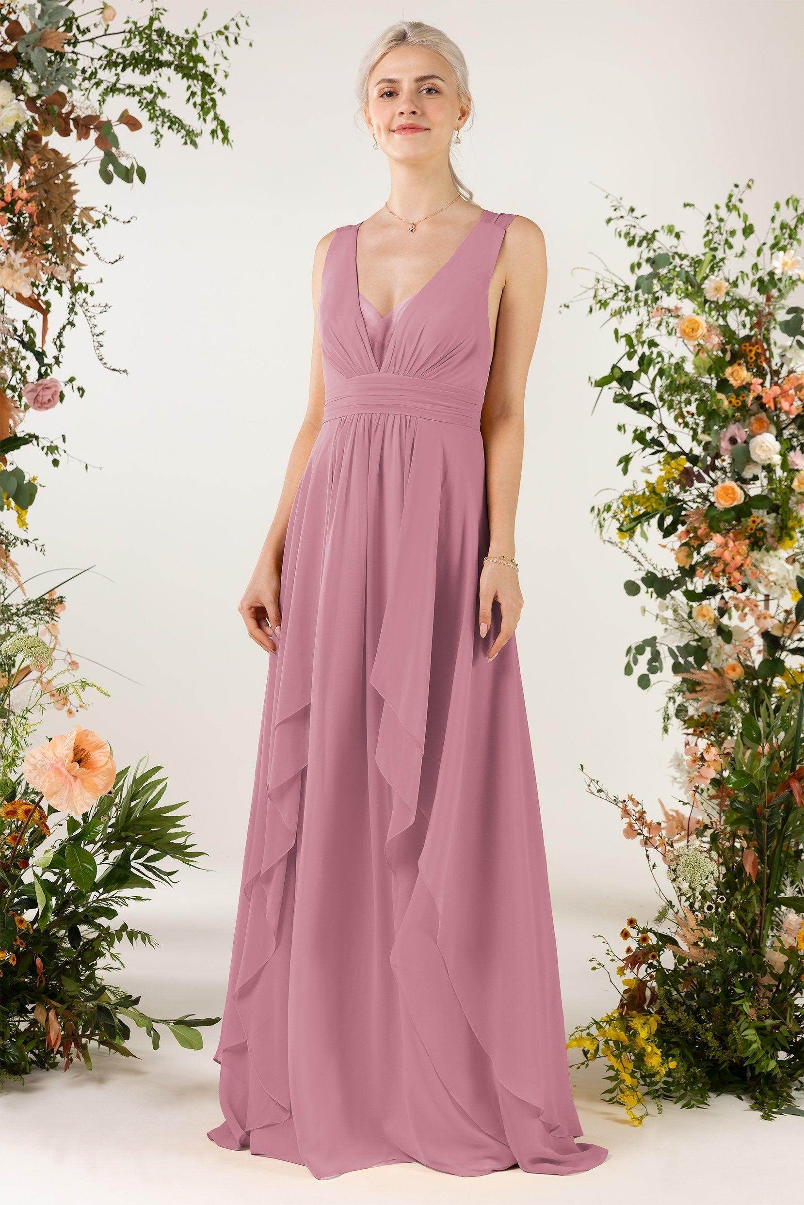 A-Line Sweep-Brush Train Chiffon Bridesmaid Dress CB0467
