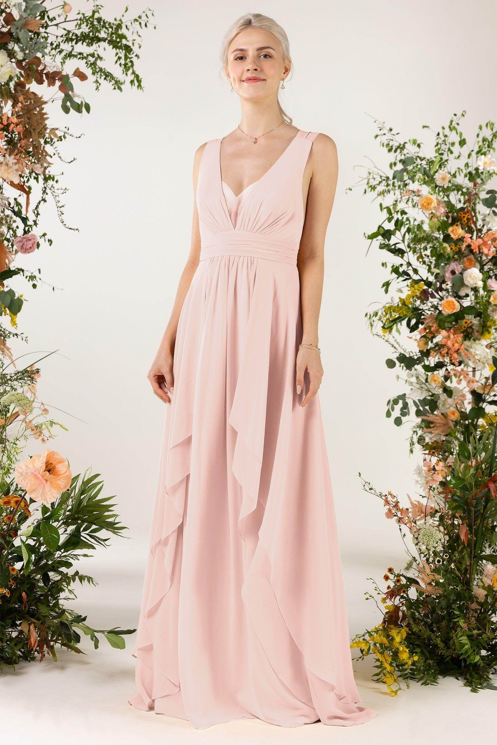 A-Line Sweep-Brush Train Chiffon Bridesmaid Dress CB0467