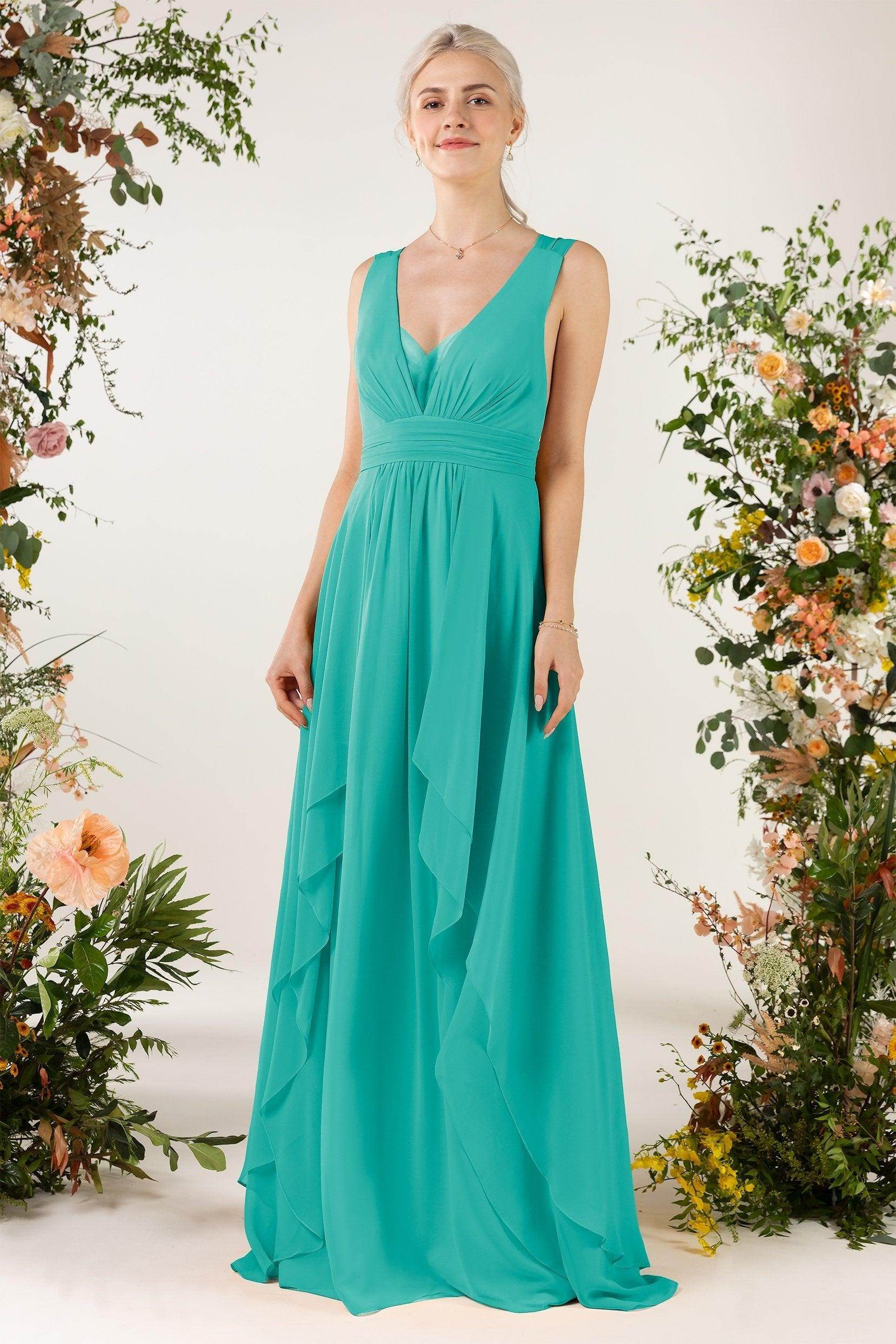 A-Line Sweep-Brush Train Chiffon Bridesmaid Dress CB0467