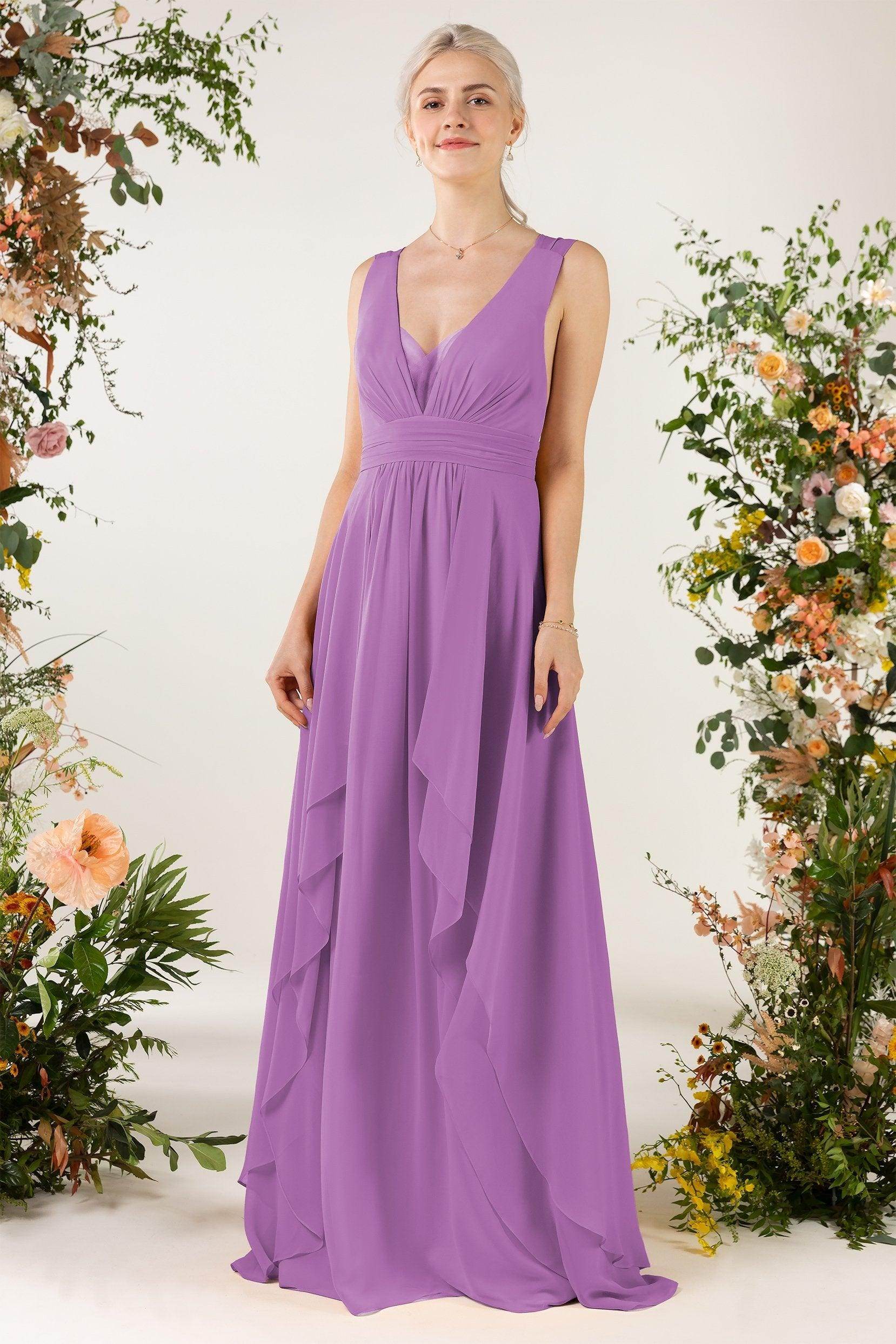 A-Line Sweep-Brush Train Chiffon Bridesmaid Dress CB0467