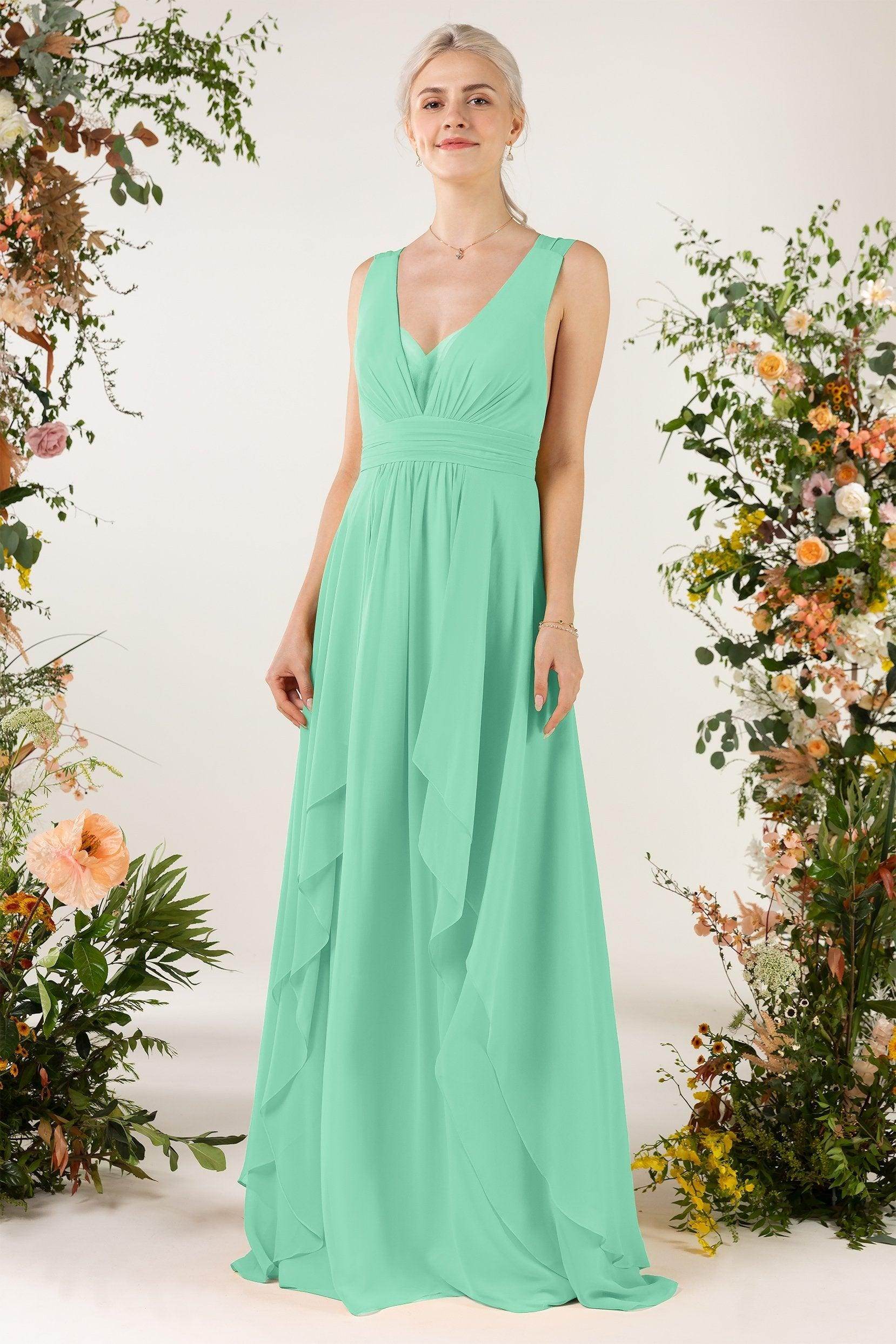 A-Line Sweep-Brush Train Chiffon Bridesmaid Dress CB0467