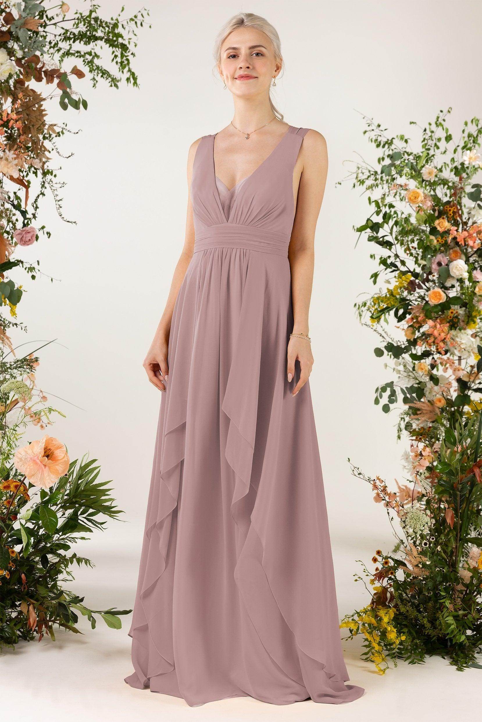 A-Line Sweep-Brush Train Chiffon Bridesmaid Dress CB0467