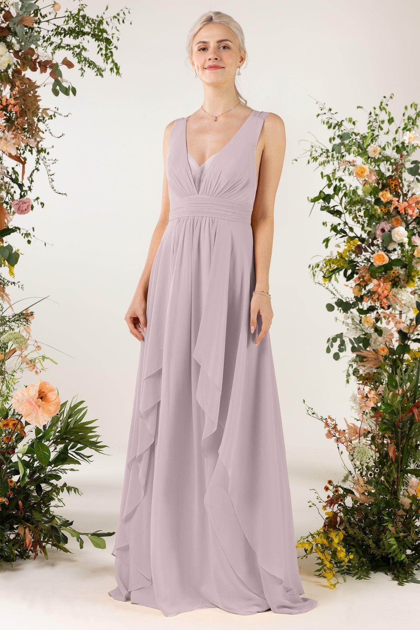 A-Line Sweep-Brush Train Chiffon Bridesmaid Dress CB0467