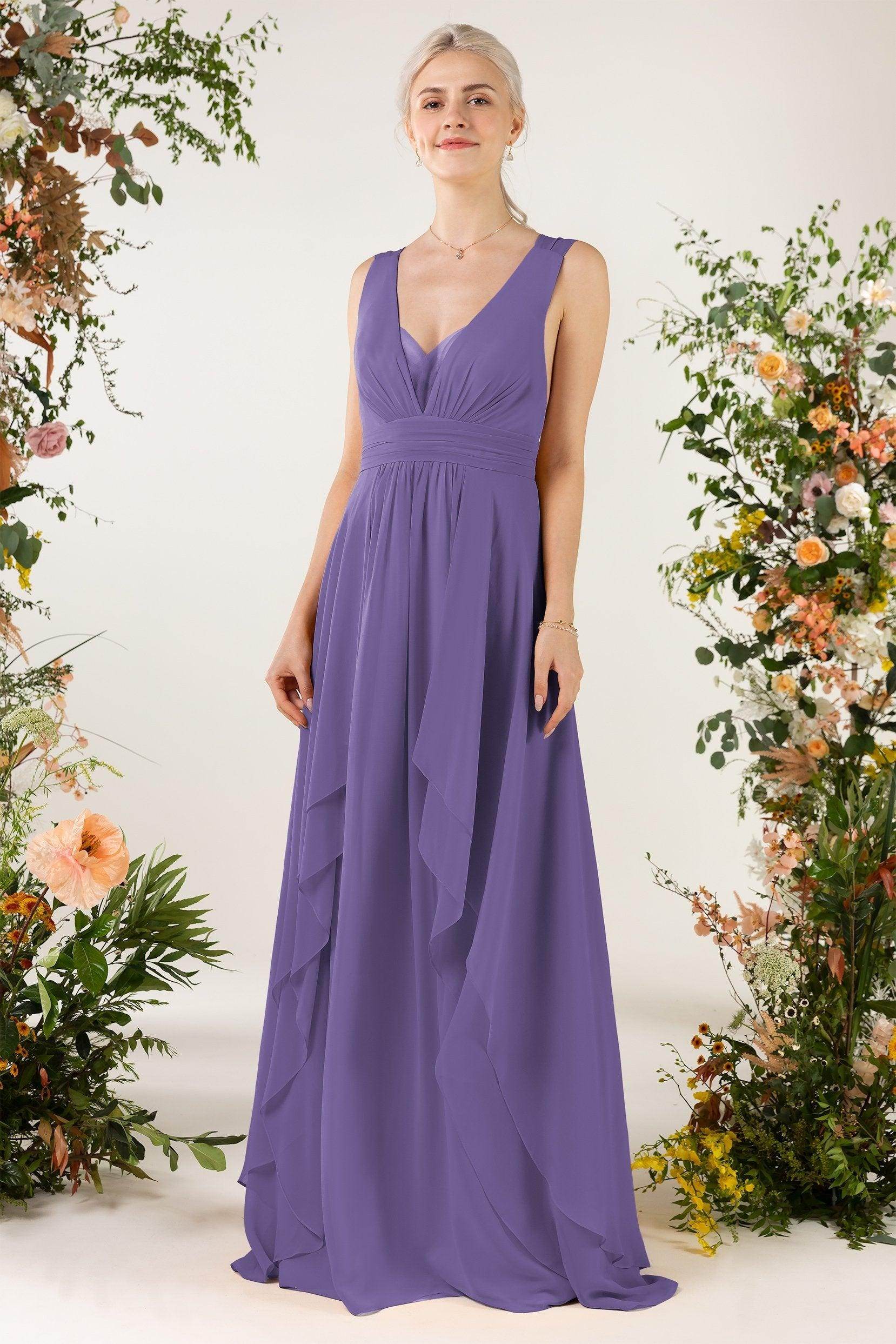 A-Line Sweep-Brush Train Chiffon Bridesmaid Dress CB0467