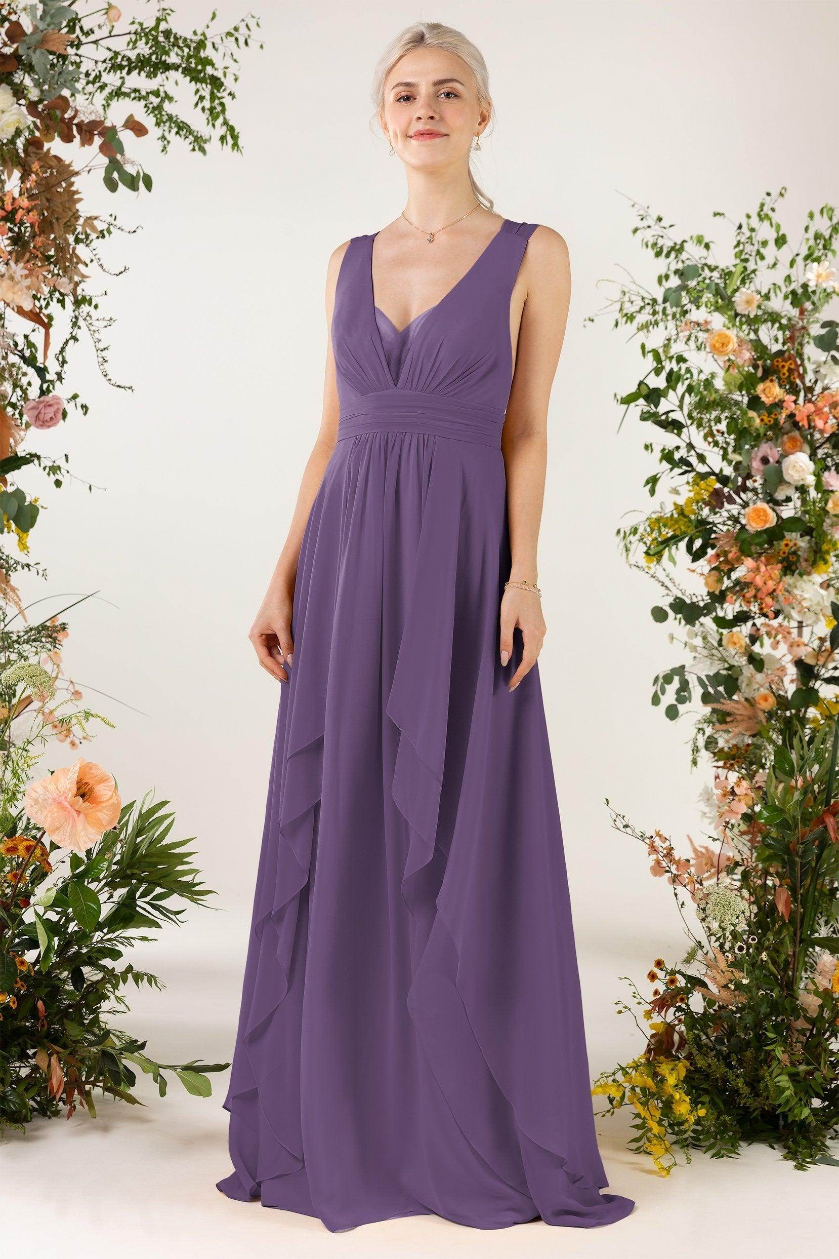 A-Line Sweep-Brush Train Chiffon Bridesmaid Dress CB0467