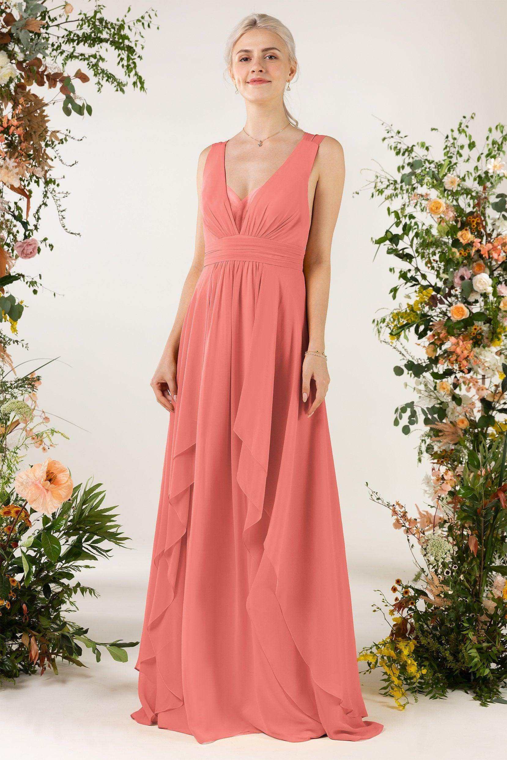 A-Line Sweep-Brush Train Chiffon Bridesmaid Dress CB0467