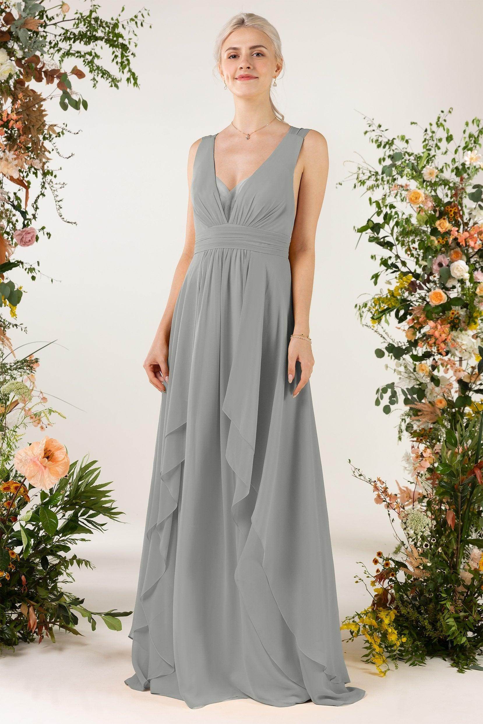 A-Line Sweep-Brush Train Chiffon Bridesmaid Dress CB0467