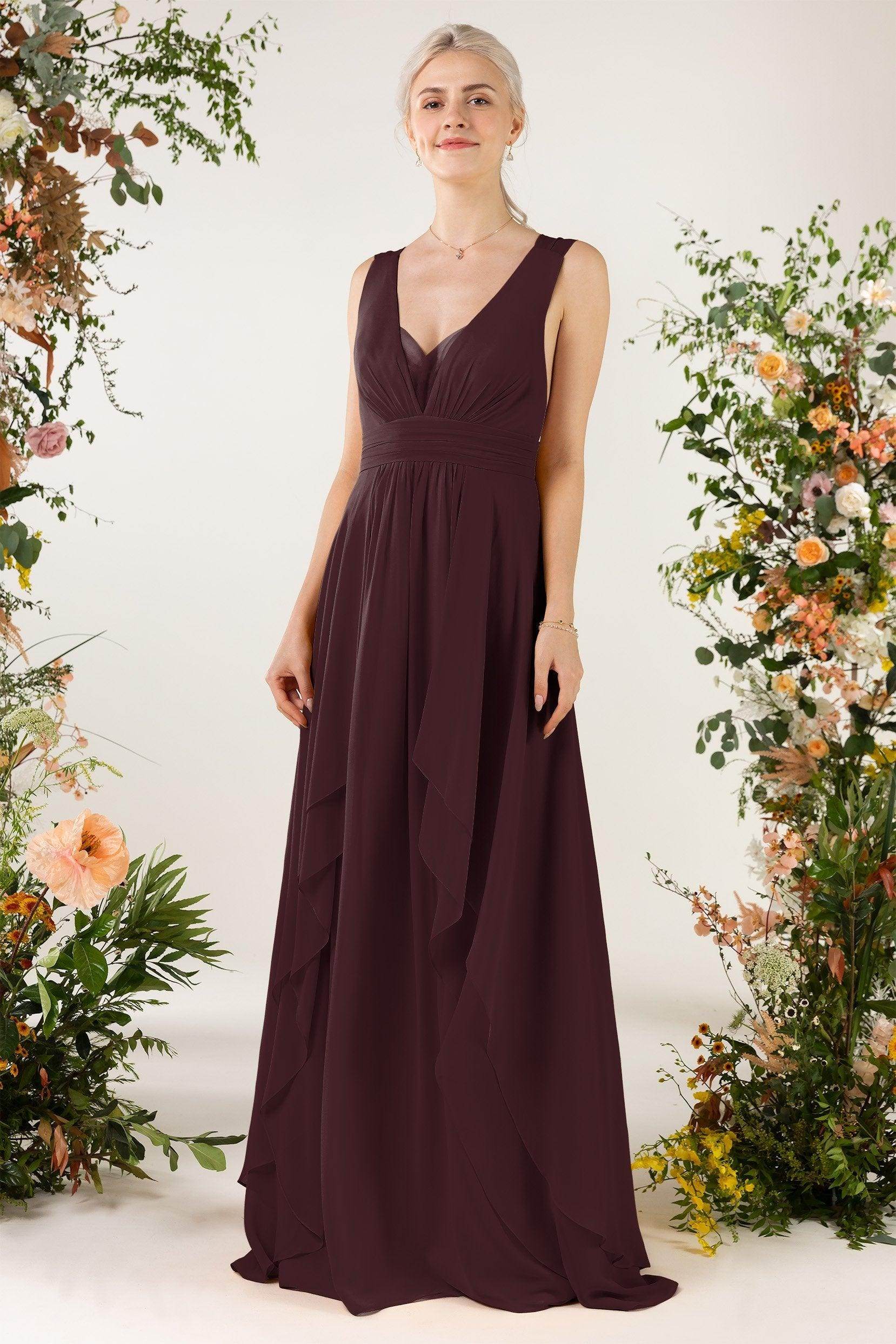 A-Line Sweep-Brush Train Chiffon Bridesmaid Dress CB0467