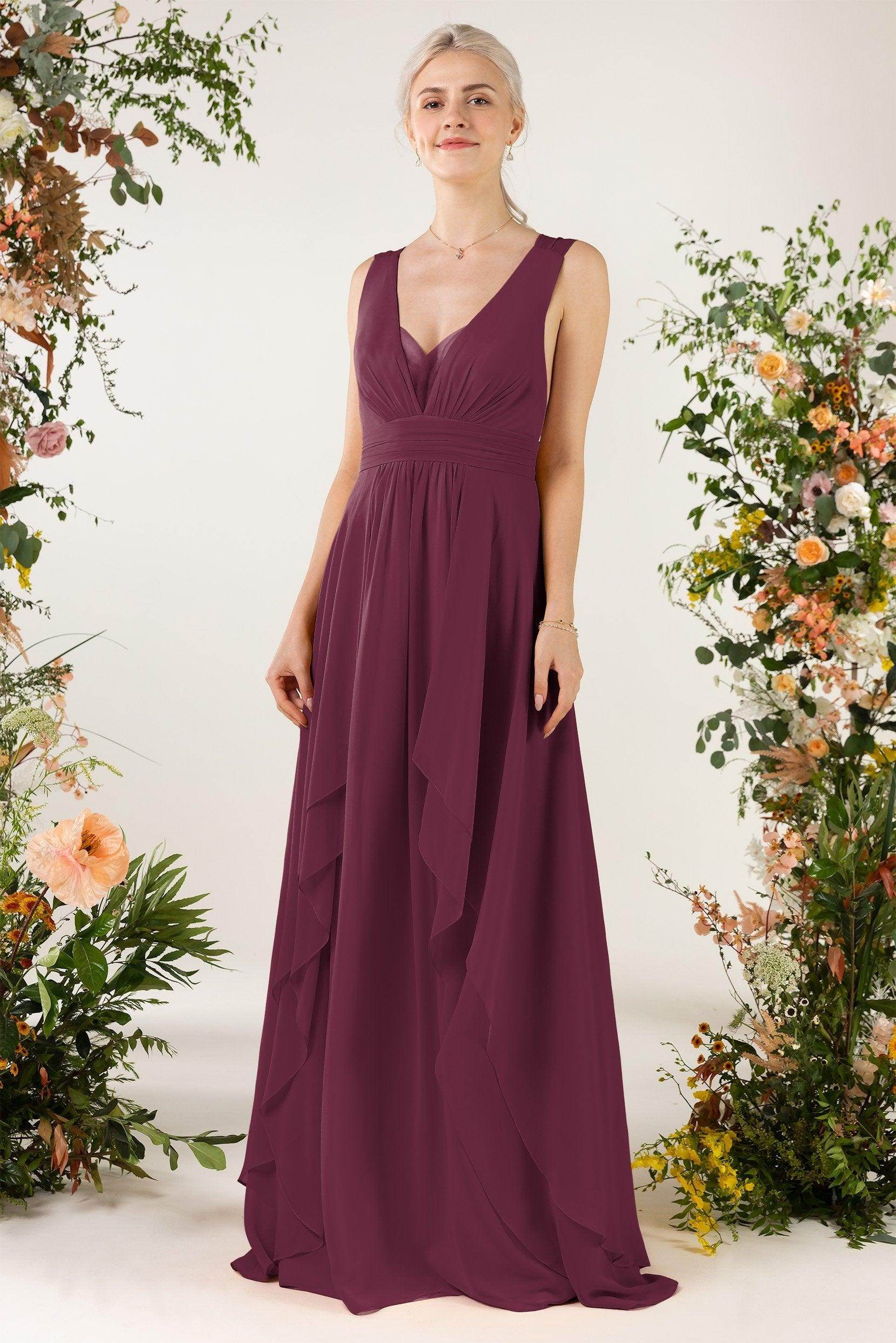 A-Line Sweep-Brush Train Chiffon Bridesmaid Dress CB0467
