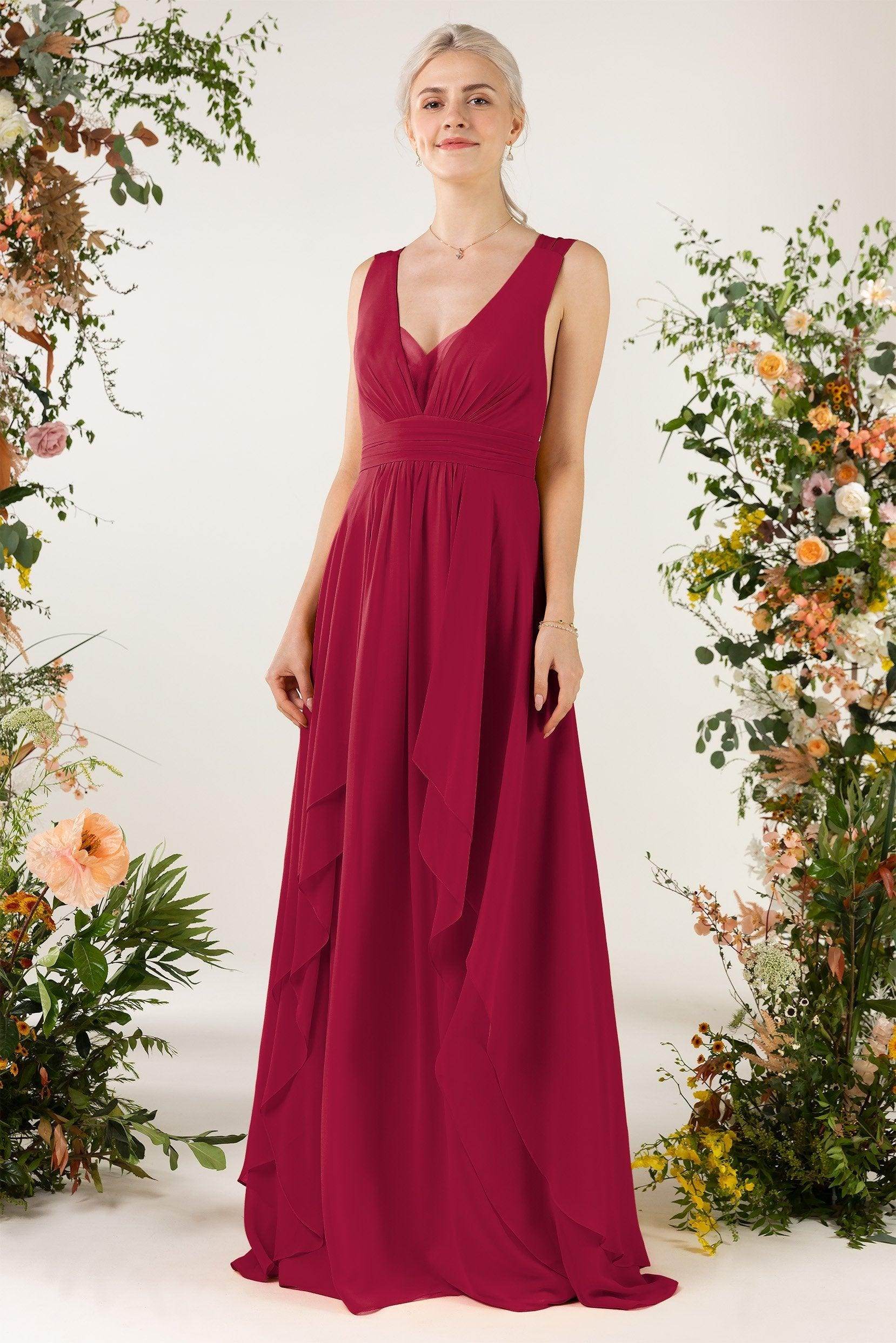 A-Line Sweep-Brush Train Chiffon Bridesmaid Dress CB0467