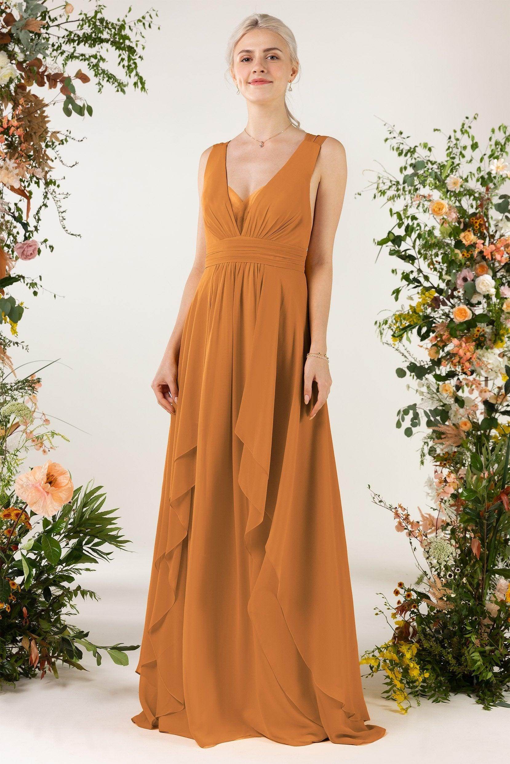 A-Line Sweep-Brush Train Chiffon Bridesmaid Dress CB0467