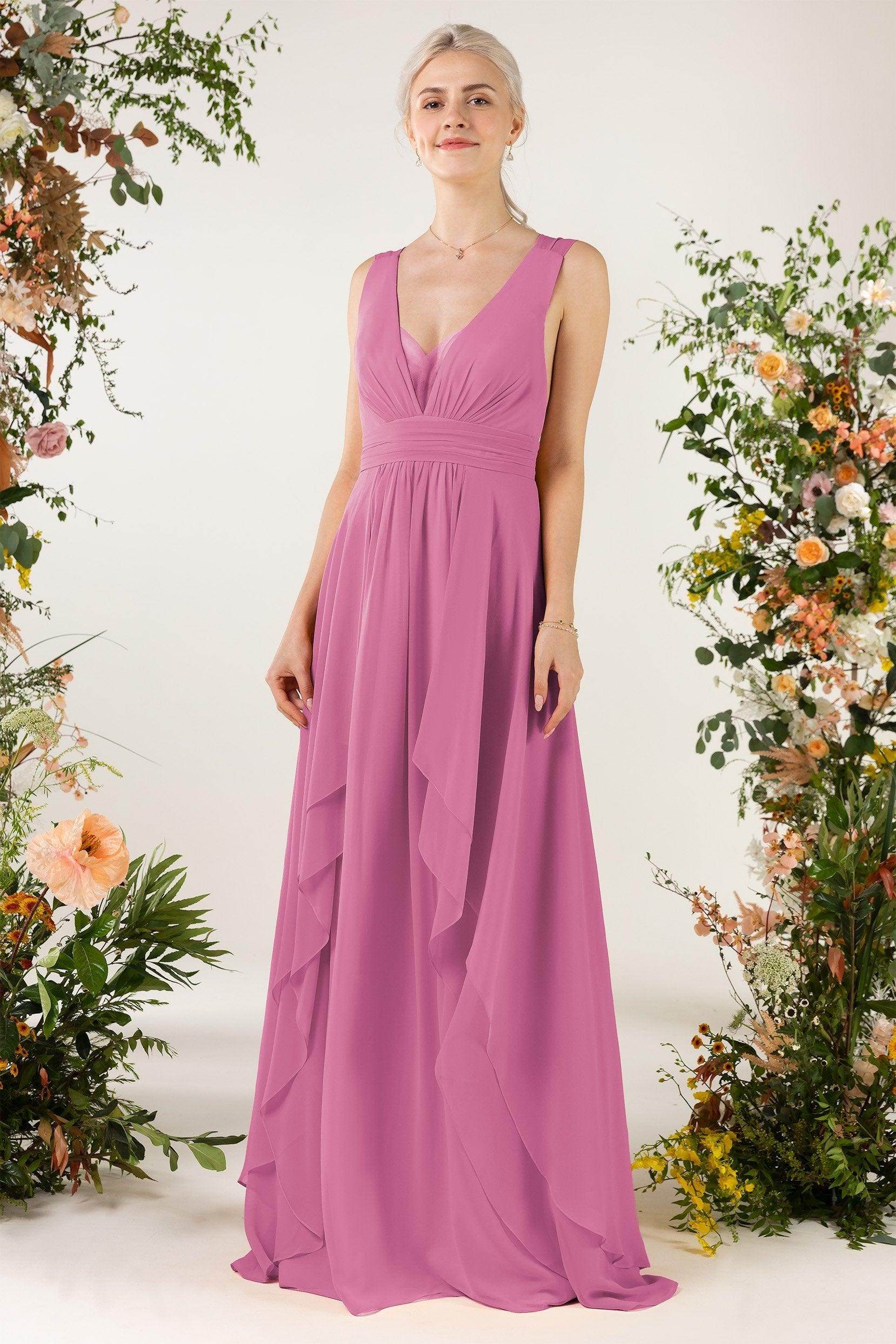 A-Line Sweep-Brush Train Chiffon Bridesmaid Dress CB0467