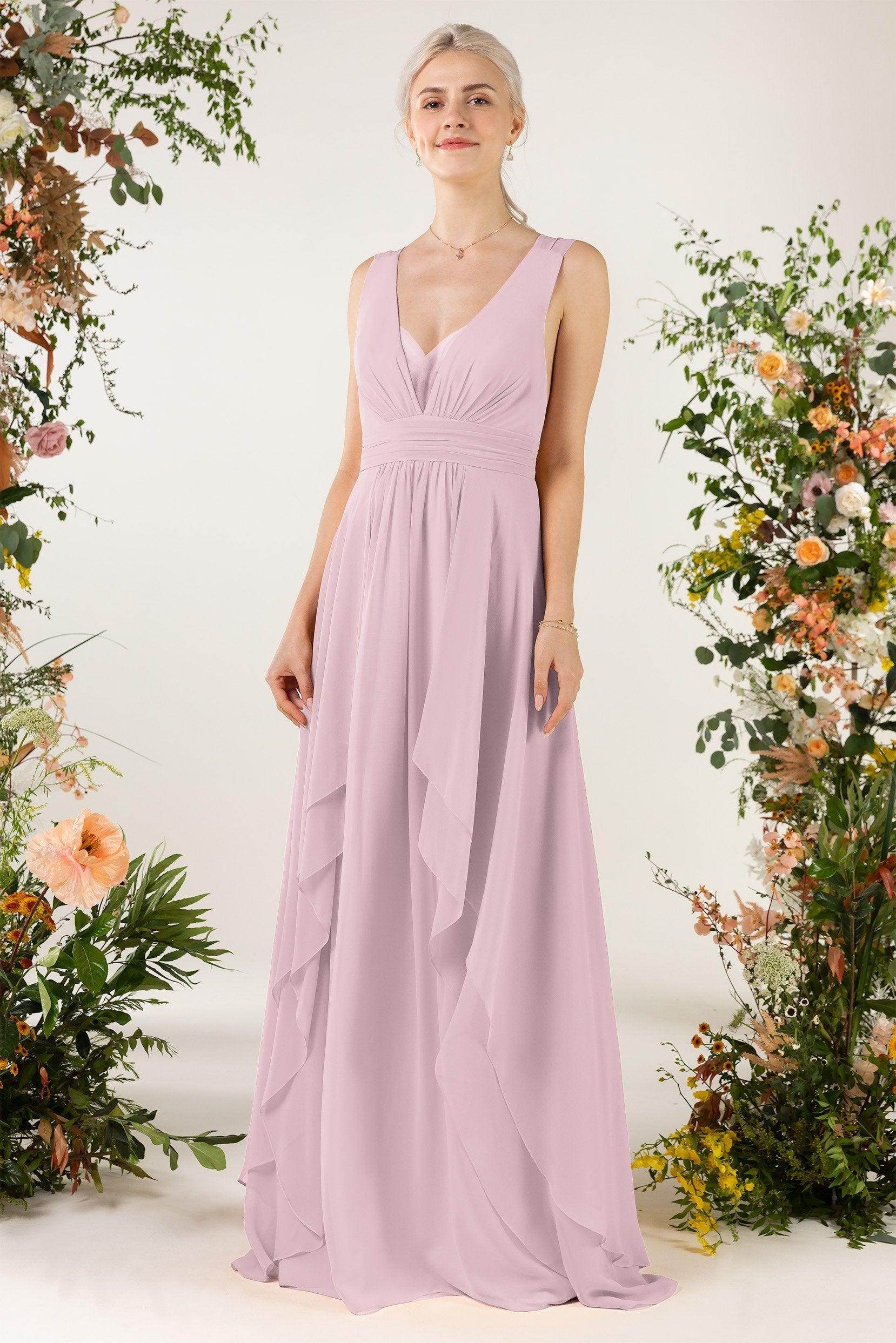 A-Line Sweep-Brush Train Chiffon Bridesmaid Dress CB0467