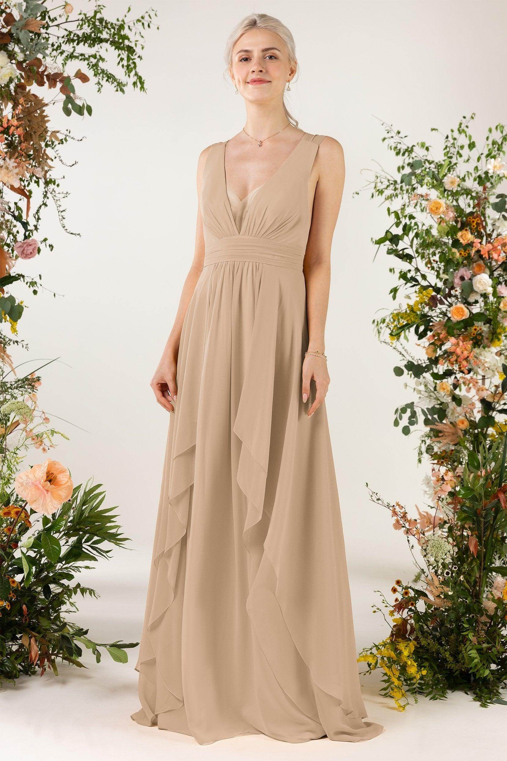 A-Line Sweep-Brush Train Chiffon Bridesmaid Dress CB0467