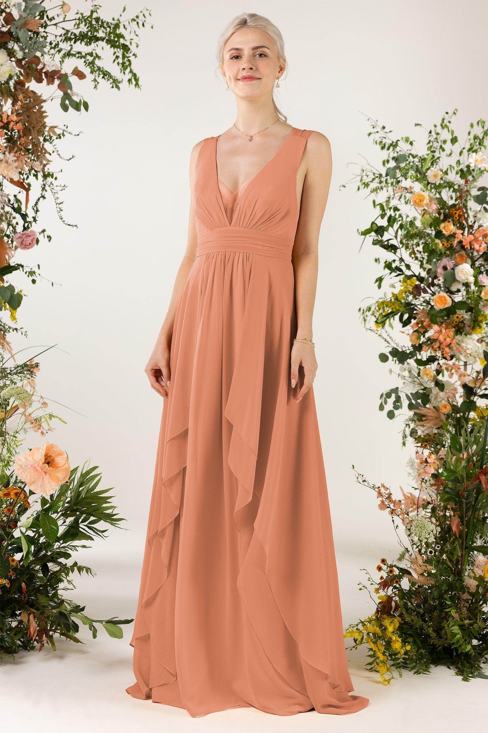 A-Line Sweep-Brush Train Chiffon Bridesmaid Dress CB0467