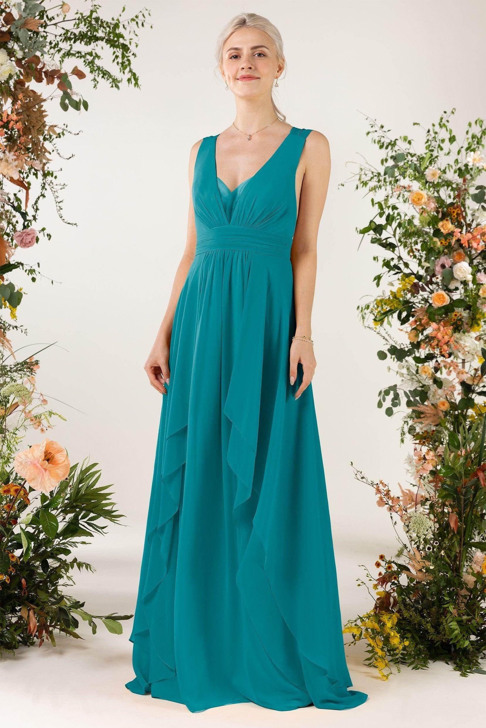 A-Line Sweep-Brush Train Chiffon Bridesmaid Dress CB0467