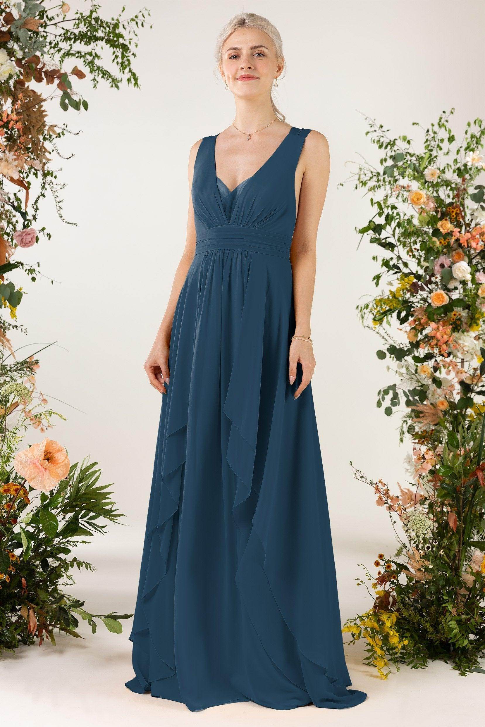 A-Line Sweep-Brush Train Chiffon Bridesmaid Dress CB0467