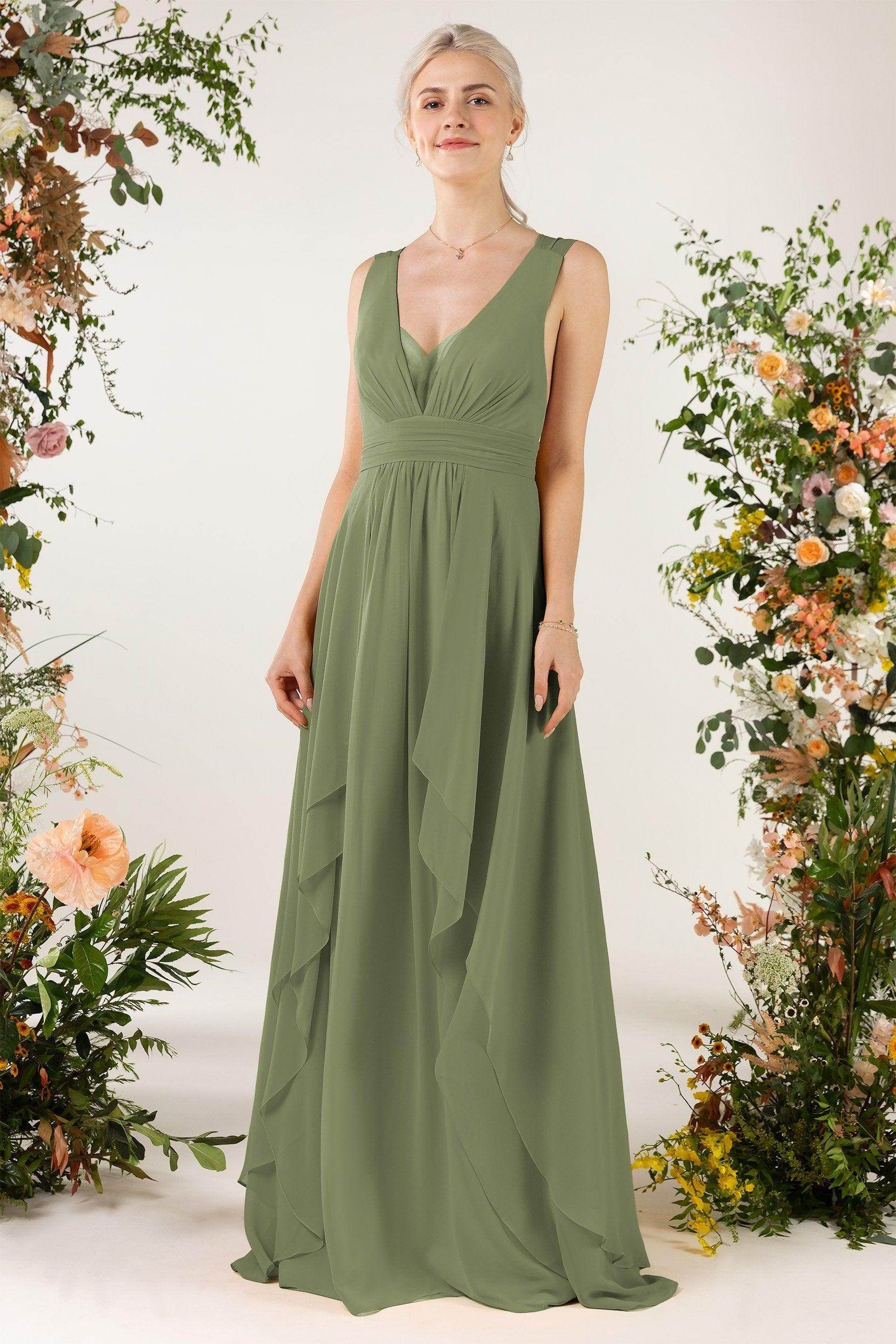 A-Line Sweep-Brush Train Chiffon Bridesmaid Dress CB0467