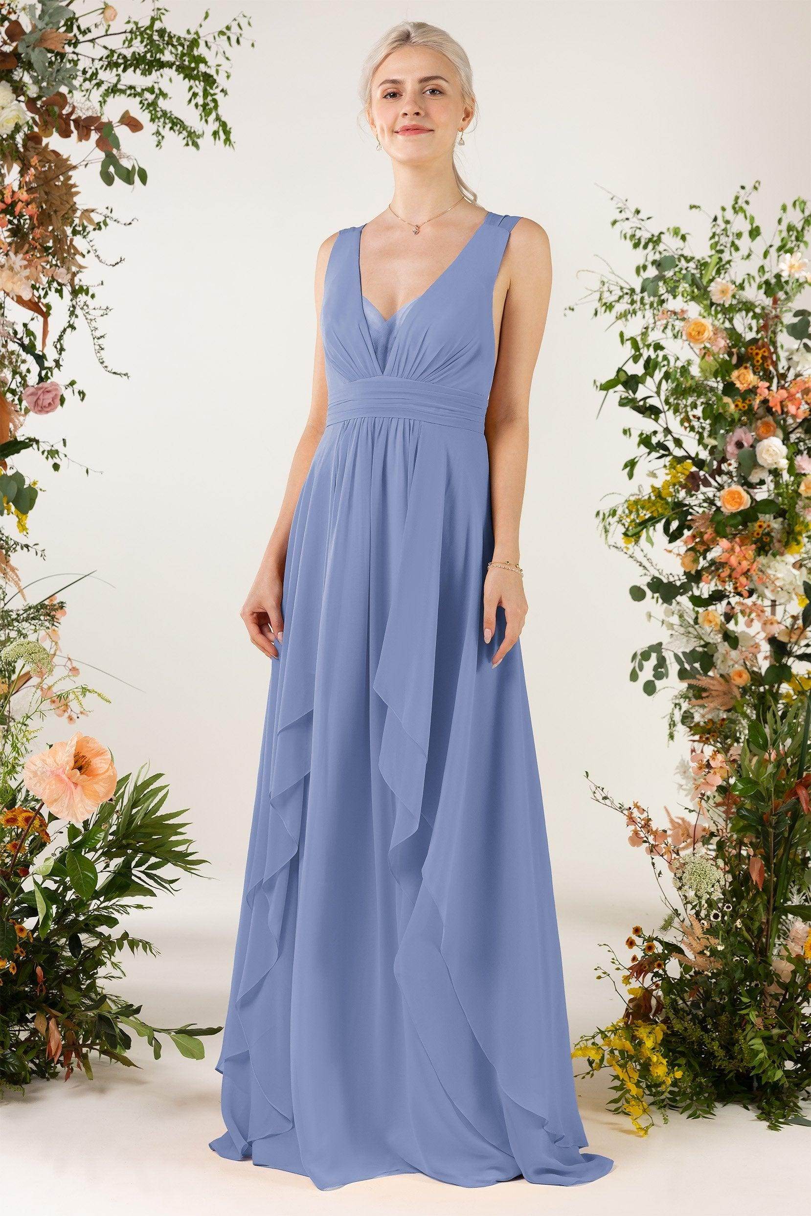 A-Line Sweep-Brush Train Chiffon Bridesmaid Dress CB0467
