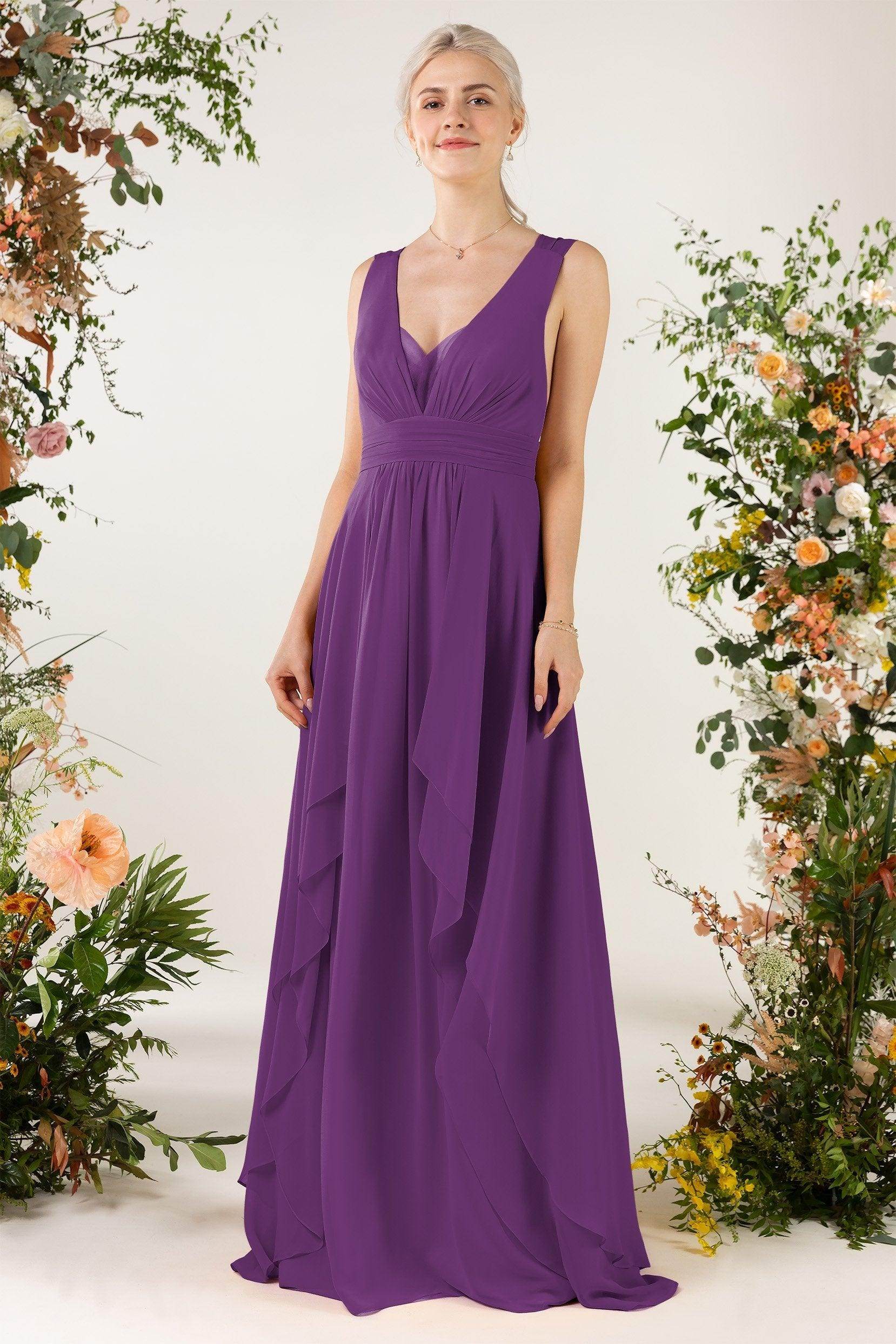 A-Line Sweep-Brush Train Chiffon Bridesmaid Dress CB0467