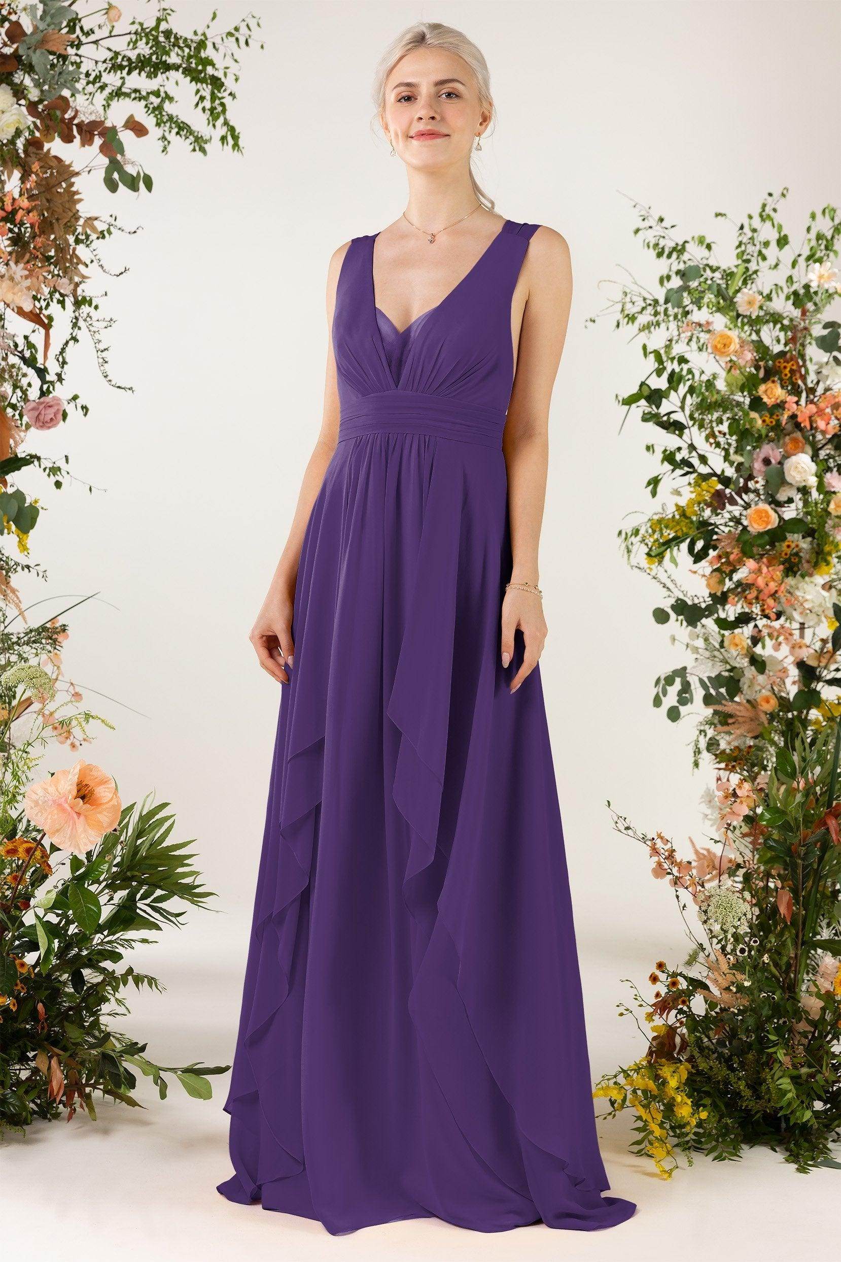 A-Line Sweep-Brush Train Chiffon Bridesmaid Dress CB0467