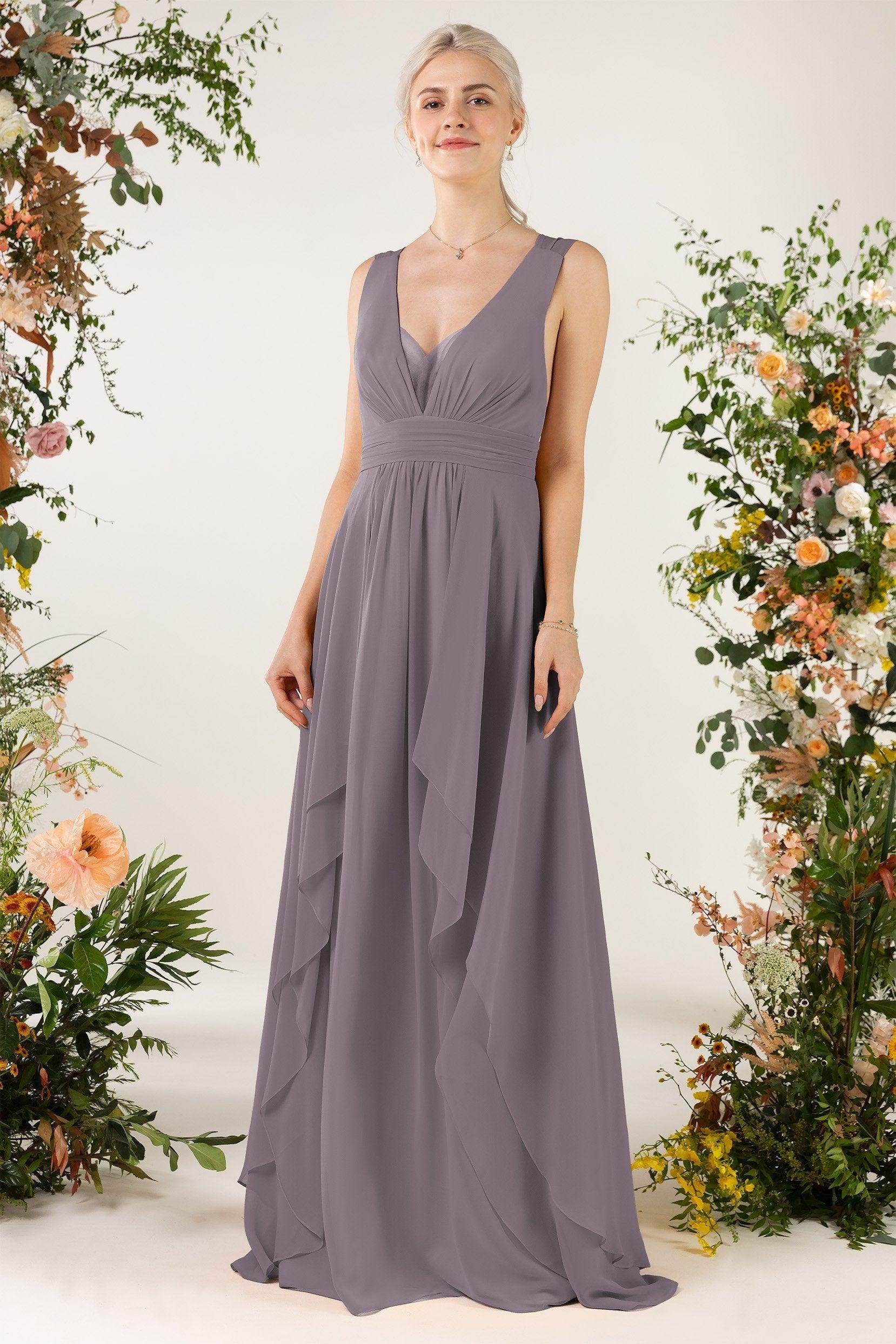 A-Line Sweep-Brush Train Chiffon Bridesmaid Dress CB0467