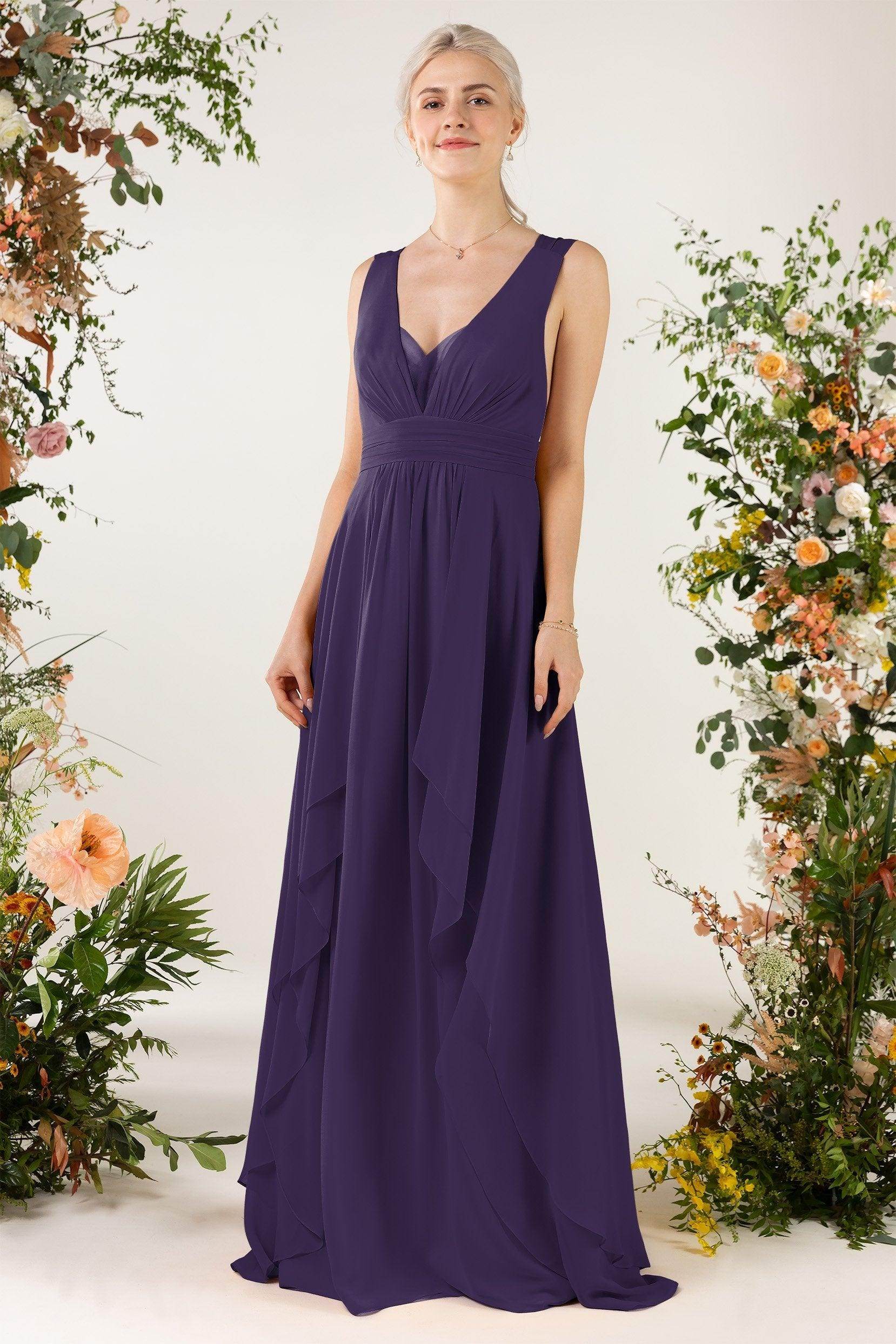 A-Line Sweep-Brush Train Chiffon Bridesmaid Dress CB0467