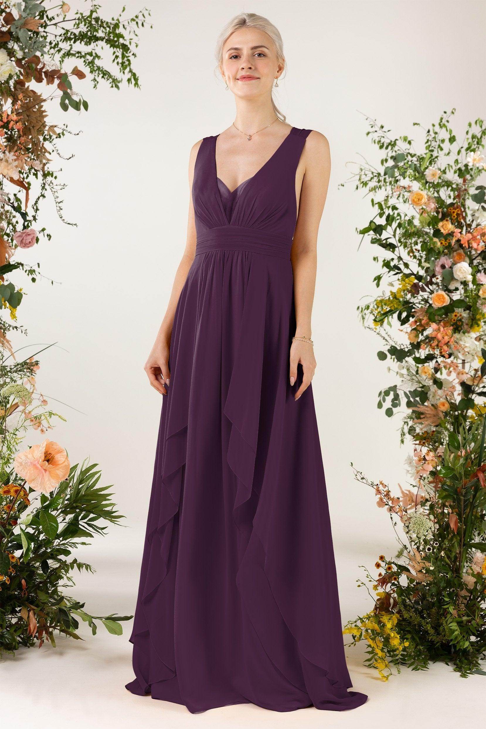 A-Line Sweep-Brush Train Chiffon Bridesmaid Dress CB0467