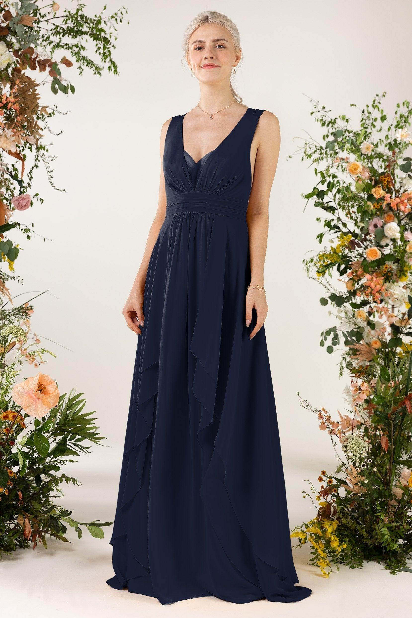 A-Line Sweep-Brush Train Chiffon Bridesmaid Dress CB0467