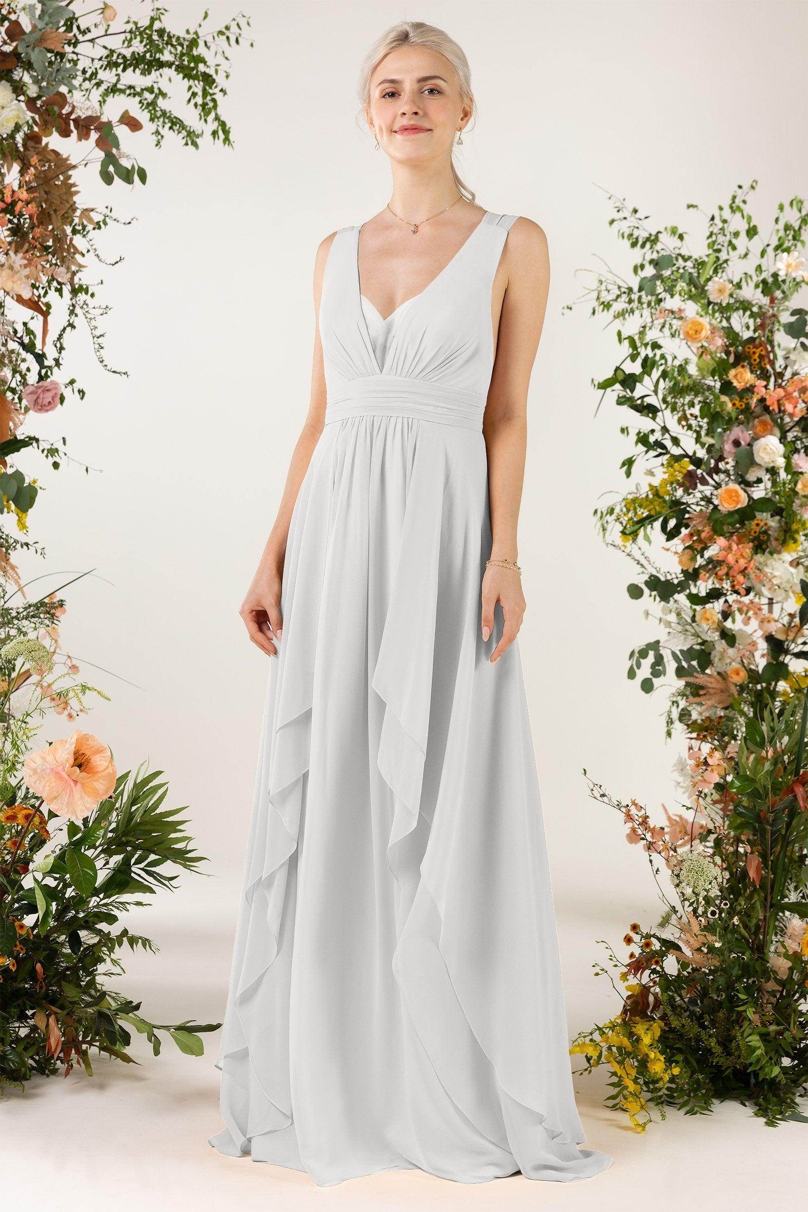 A-Line Sweep-Brush Train Chiffon Bridesmaid Dress CB0467
