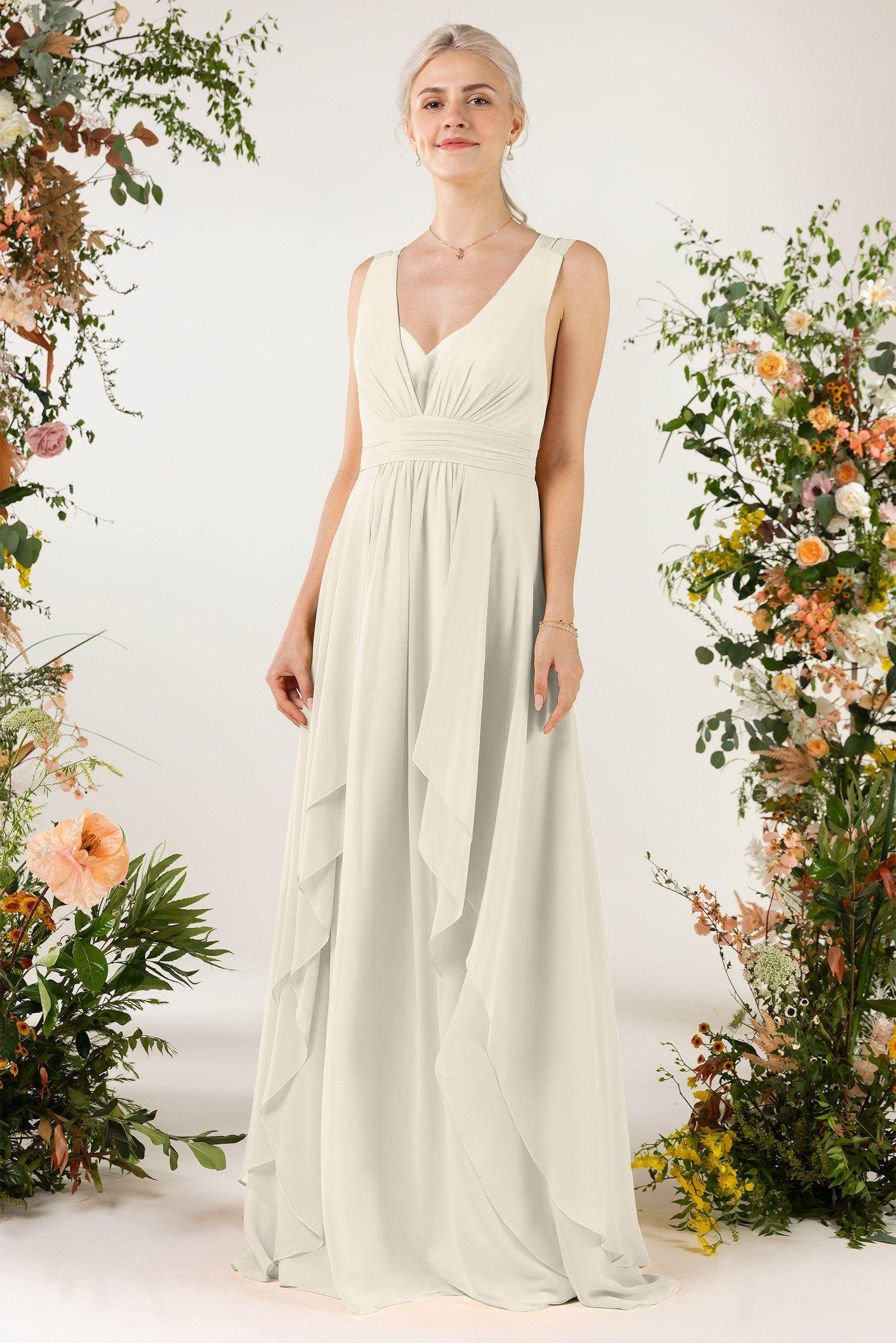 A-Line Sweep-Brush Train Chiffon Bridesmaid Dress CB0467