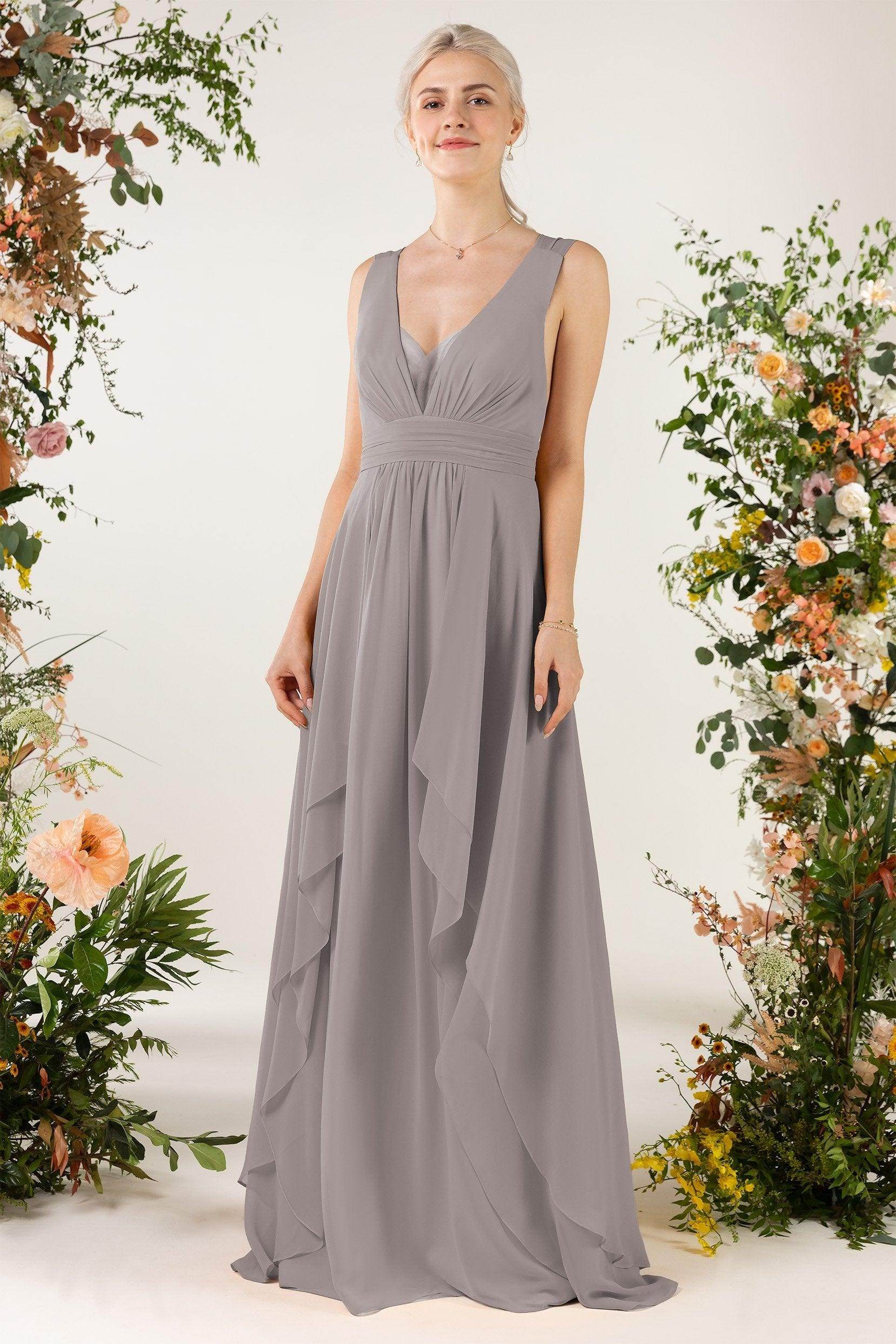 A-Line Sweep-Brush Train Chiffon Bridesmaid Dress CB0467