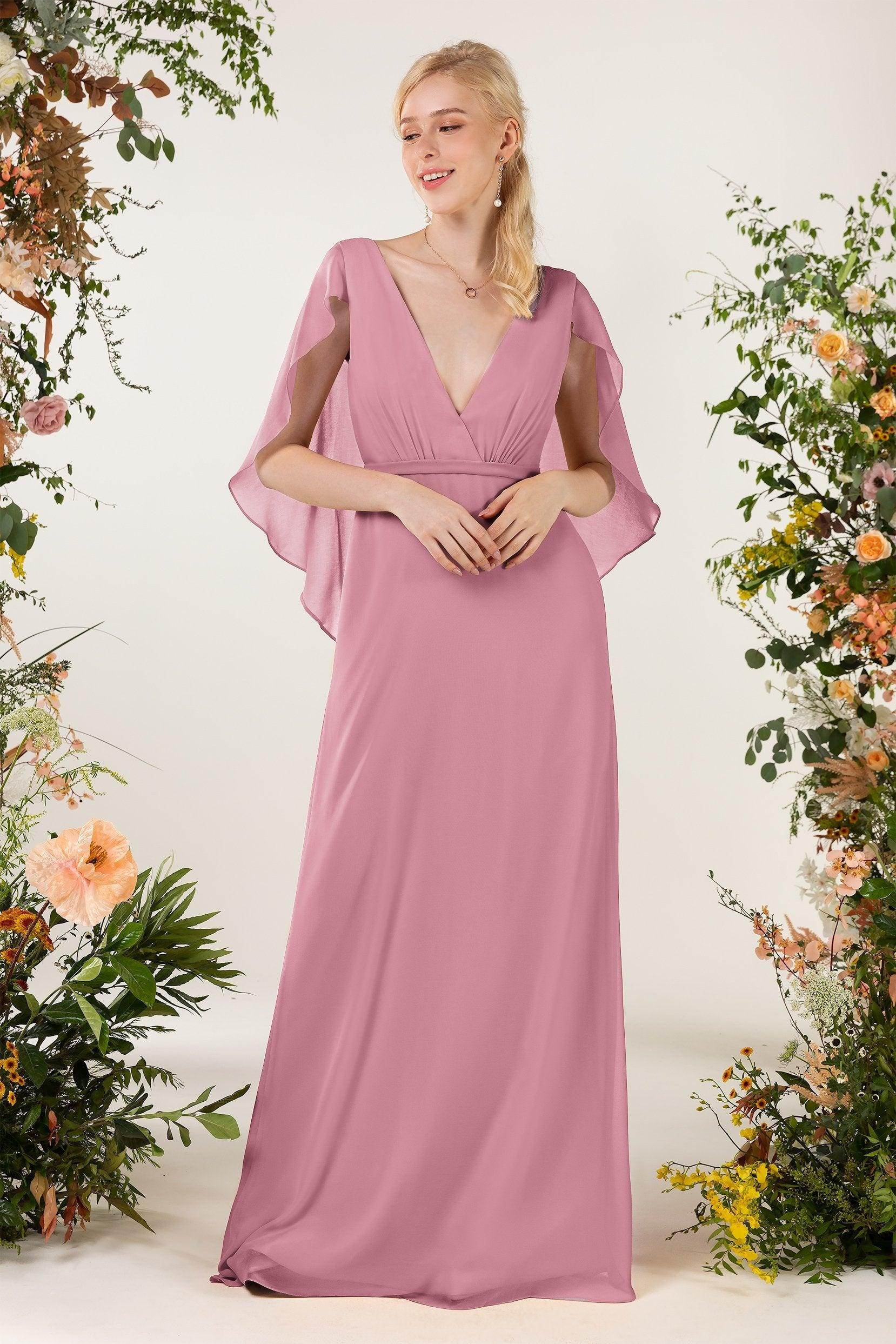 Sheath Sweep-Brush Train Chiffon Bridesmaid Dress CB0468