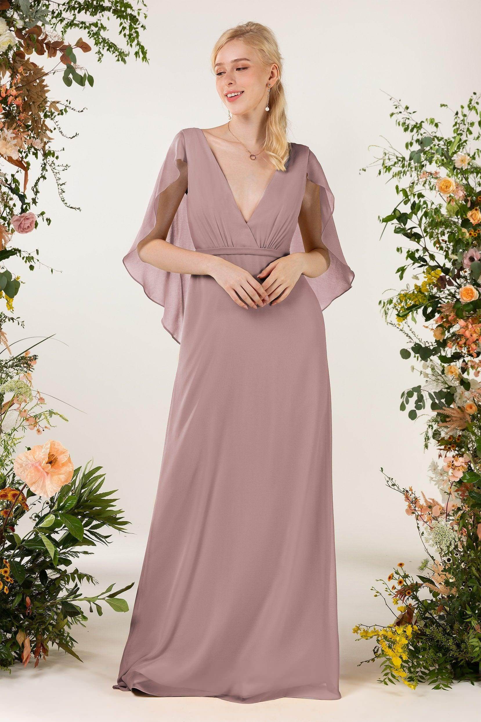 Sheath Sweep-Brush Train Chiffon Bridesmaid Dress CB0468